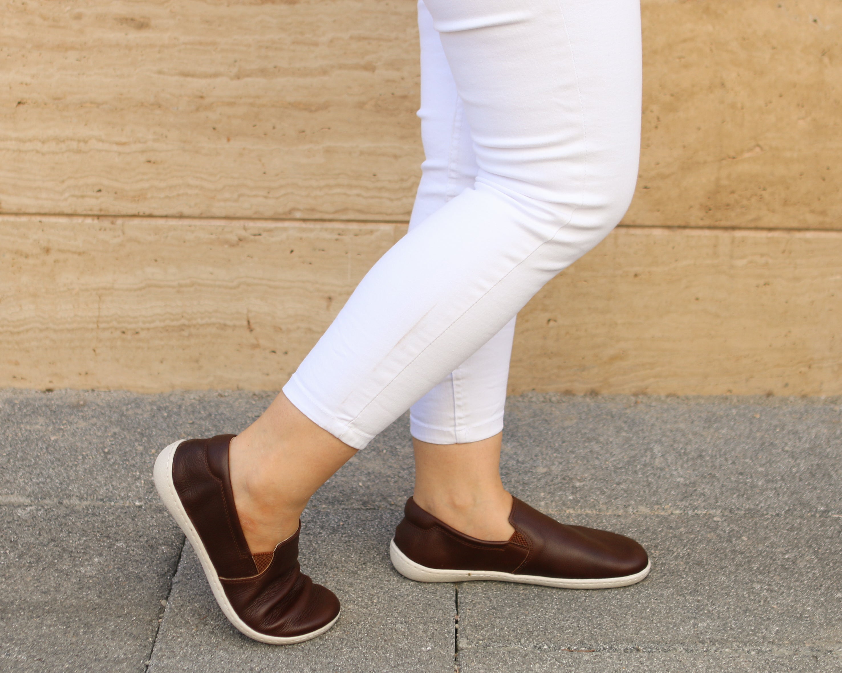 Dark Brown Slip-On Wide Barefoot Shoes Smooth Leather Handmade 6mm Rubber Outsole