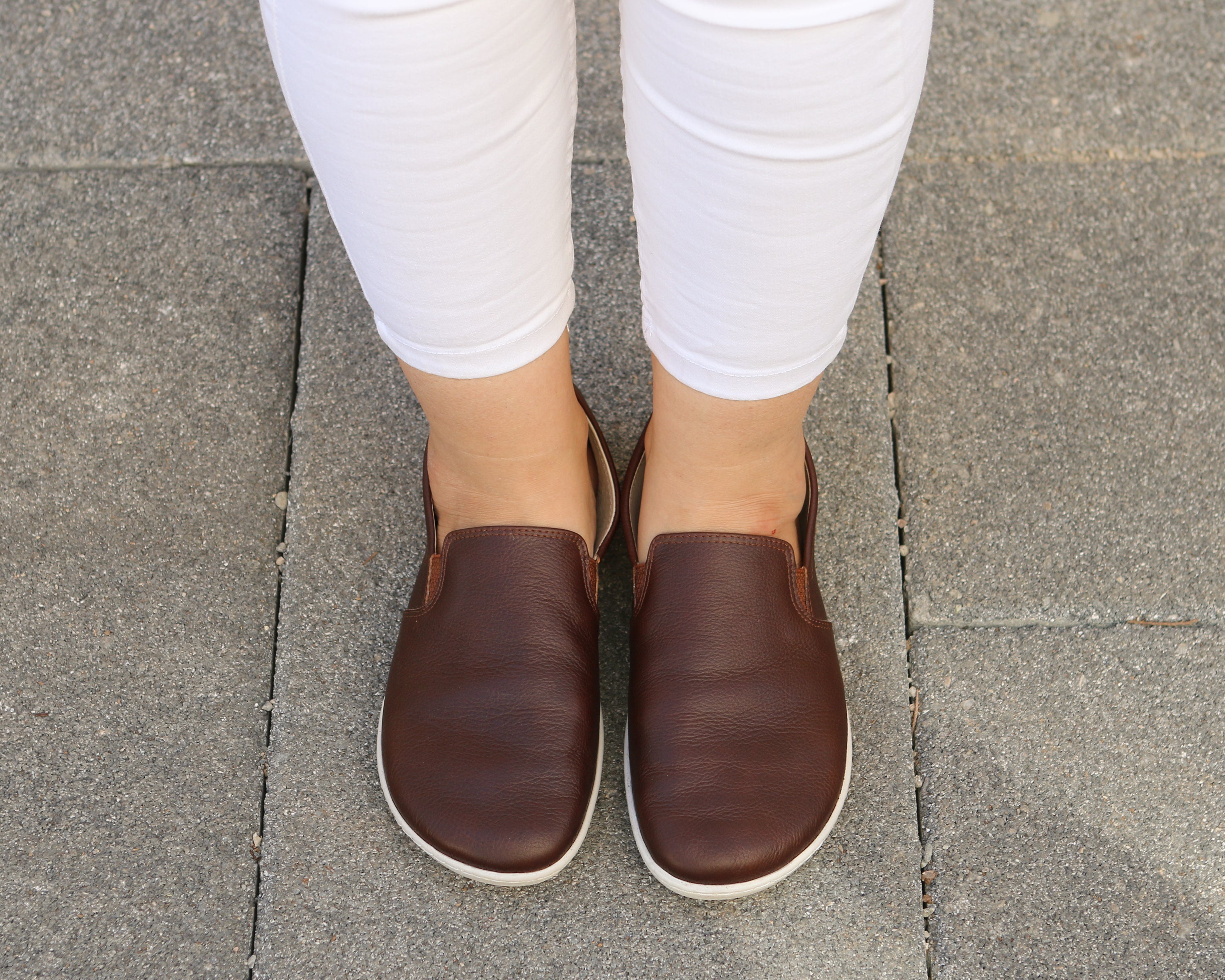 Dark Brown Slip-On Wide Barefoot Shoes Smooth Leather Handmade 6mm Rubber Outsole