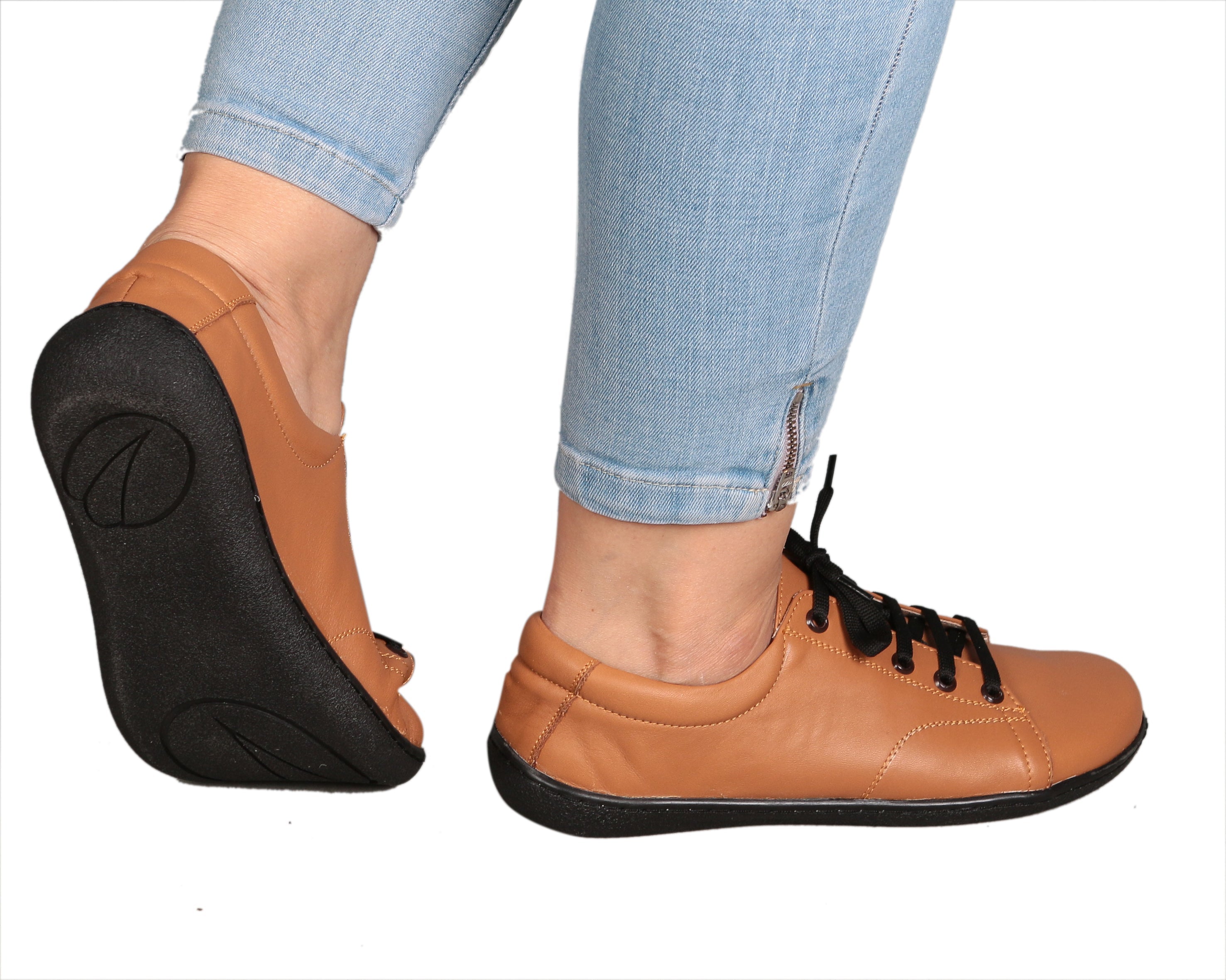 Tan SNEAKER Wide Barefoot Shoes Smooth Leather Handmade 6mm Rubber Outsole