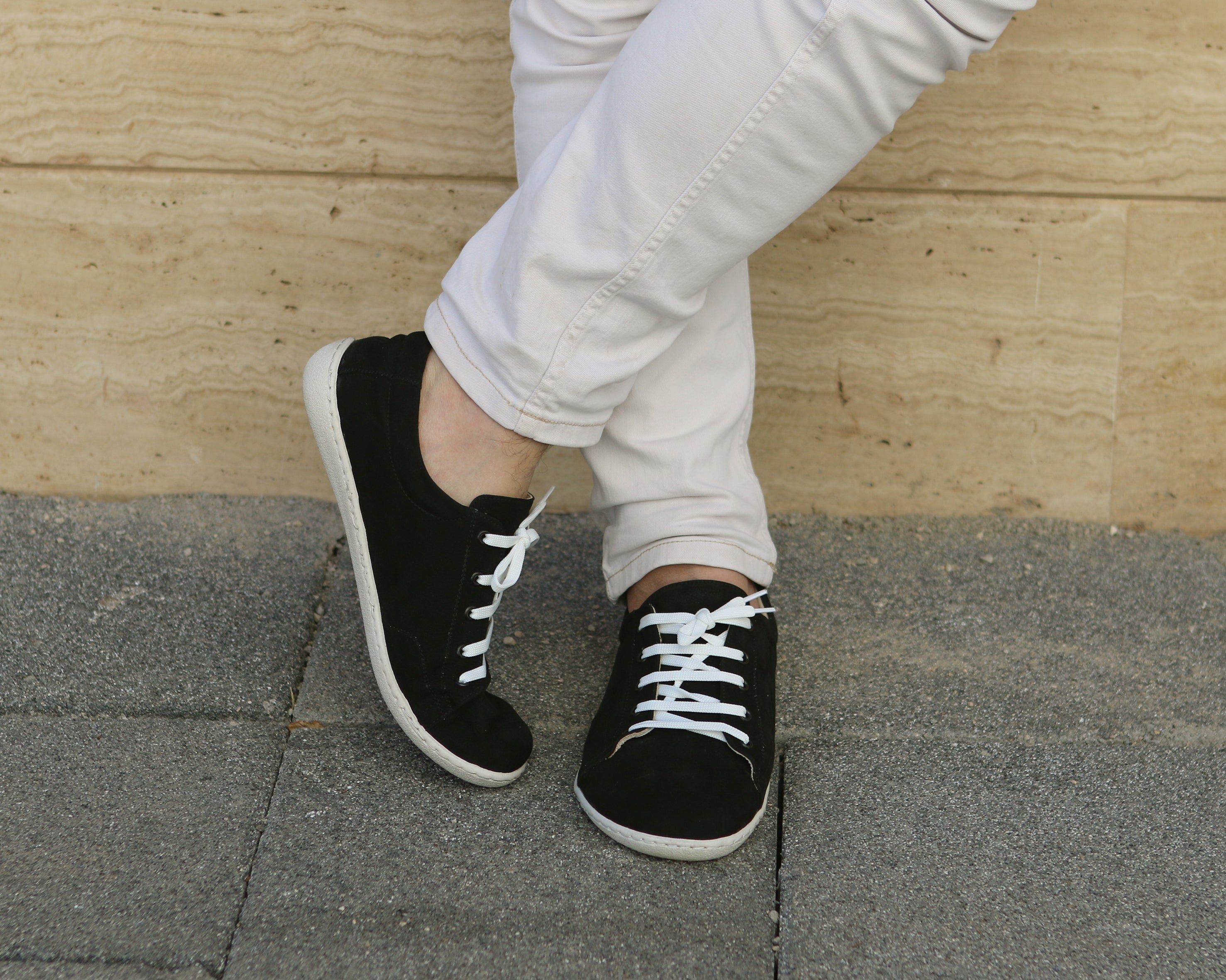 Black SNEAKER Wide Barefoot Shoes Nubuck Leather Handmade 6mm Rubber Outsole Sneaker Rubber Outsole