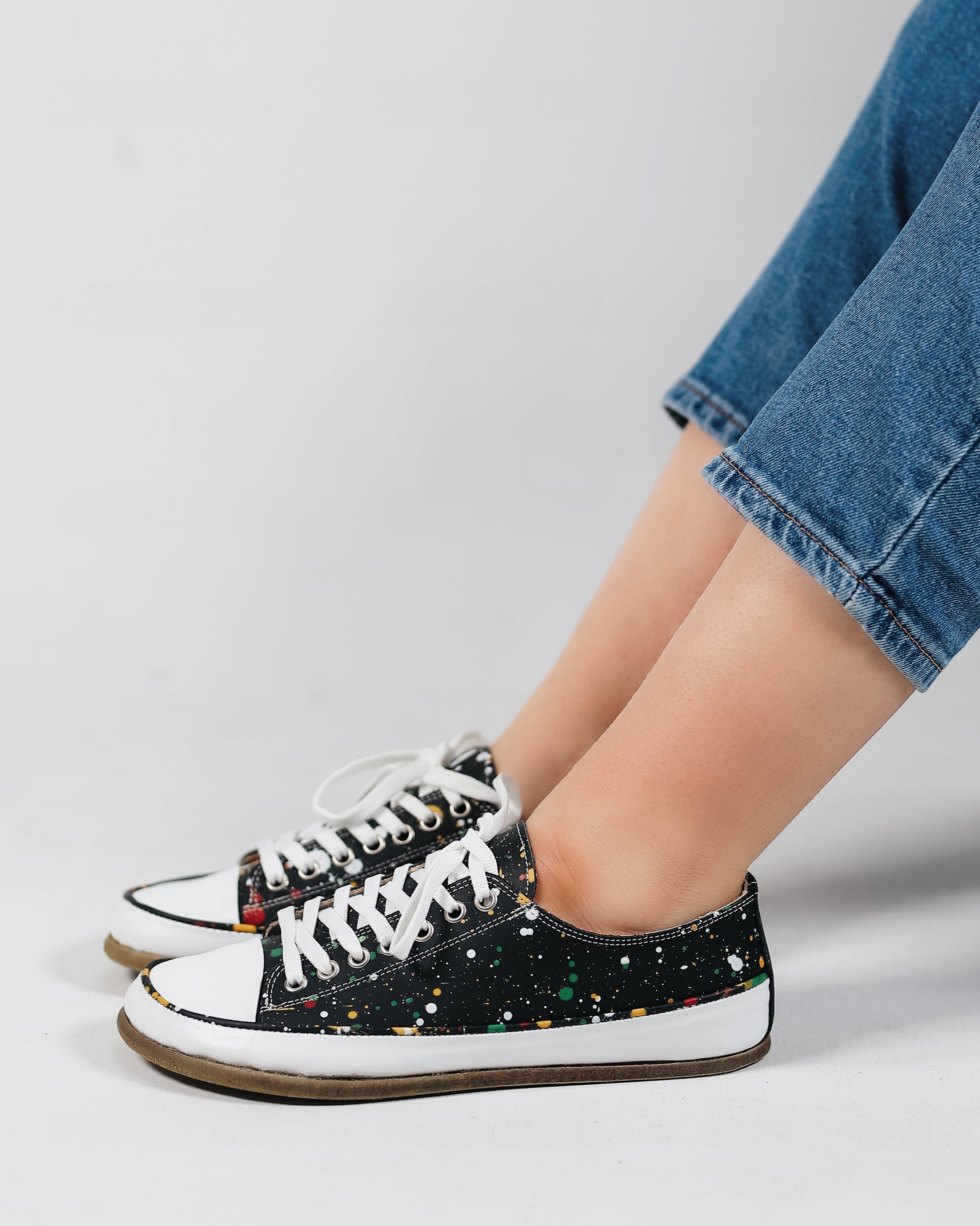 Petra Black Converse Style Wide Barefoot Smooth Leather Handmade Shoes Converse Leather Outsole