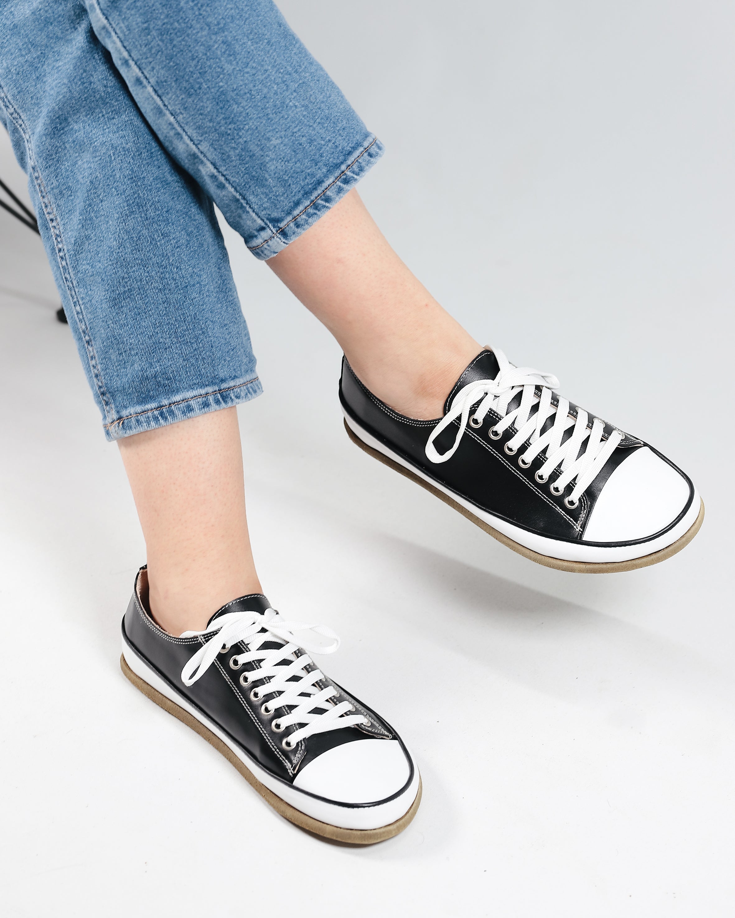 Black Converse Style Wide Barefoot Smooth Leather Handmade Shoes Converse Leather Outsole