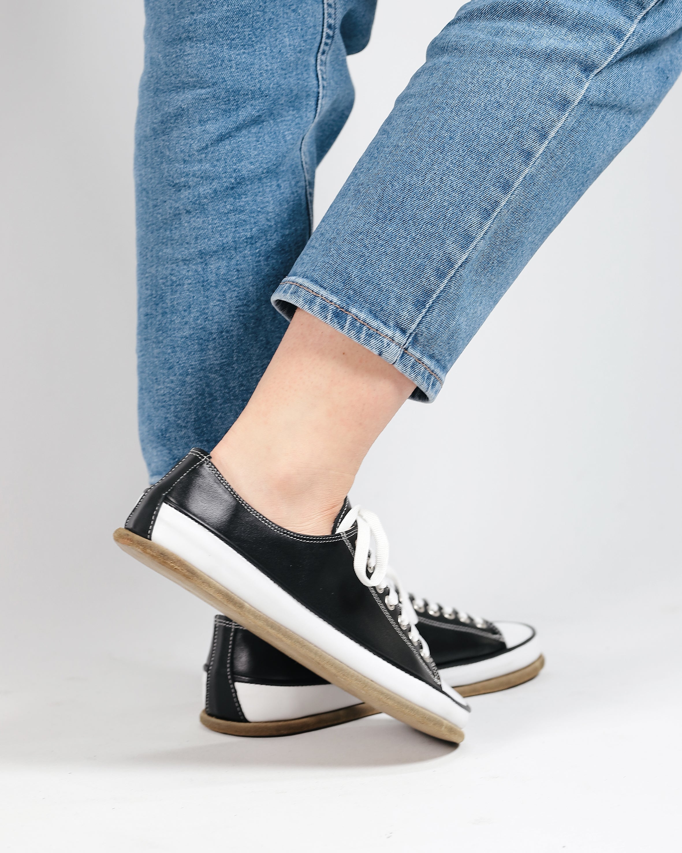 Black Converse Style Wide Barefoot Smooth Leather Handmade Shoes Converse Leather Outsole