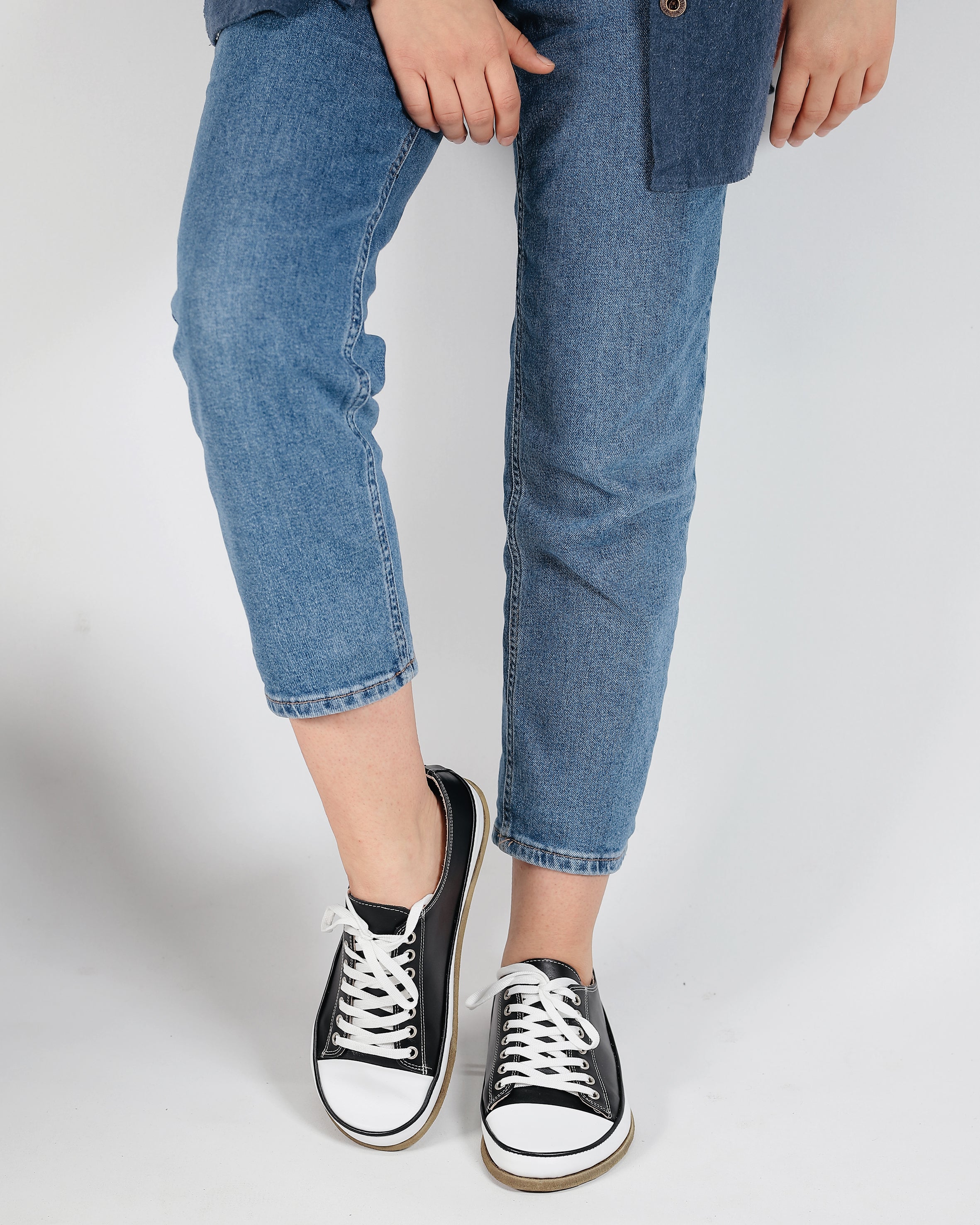 Black Converse Style Wide Barefoot Smooth Leather Handmade Shoes Converse Leather Outsole