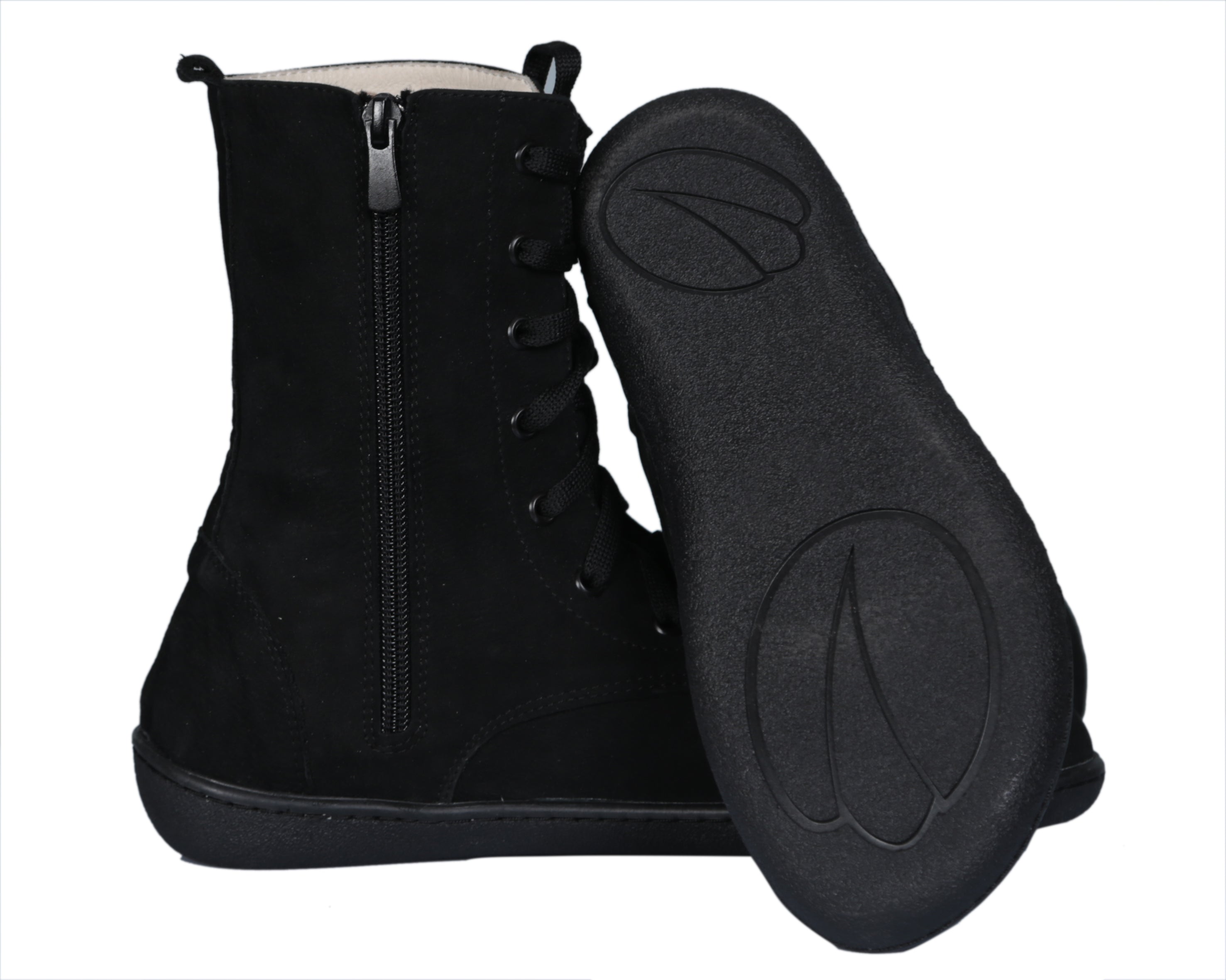 Black Long Zipper Boots Wide Barefoot Shoes Nubuck Leather Handmade Rubber Outsole Long Boots Rubber Outsole