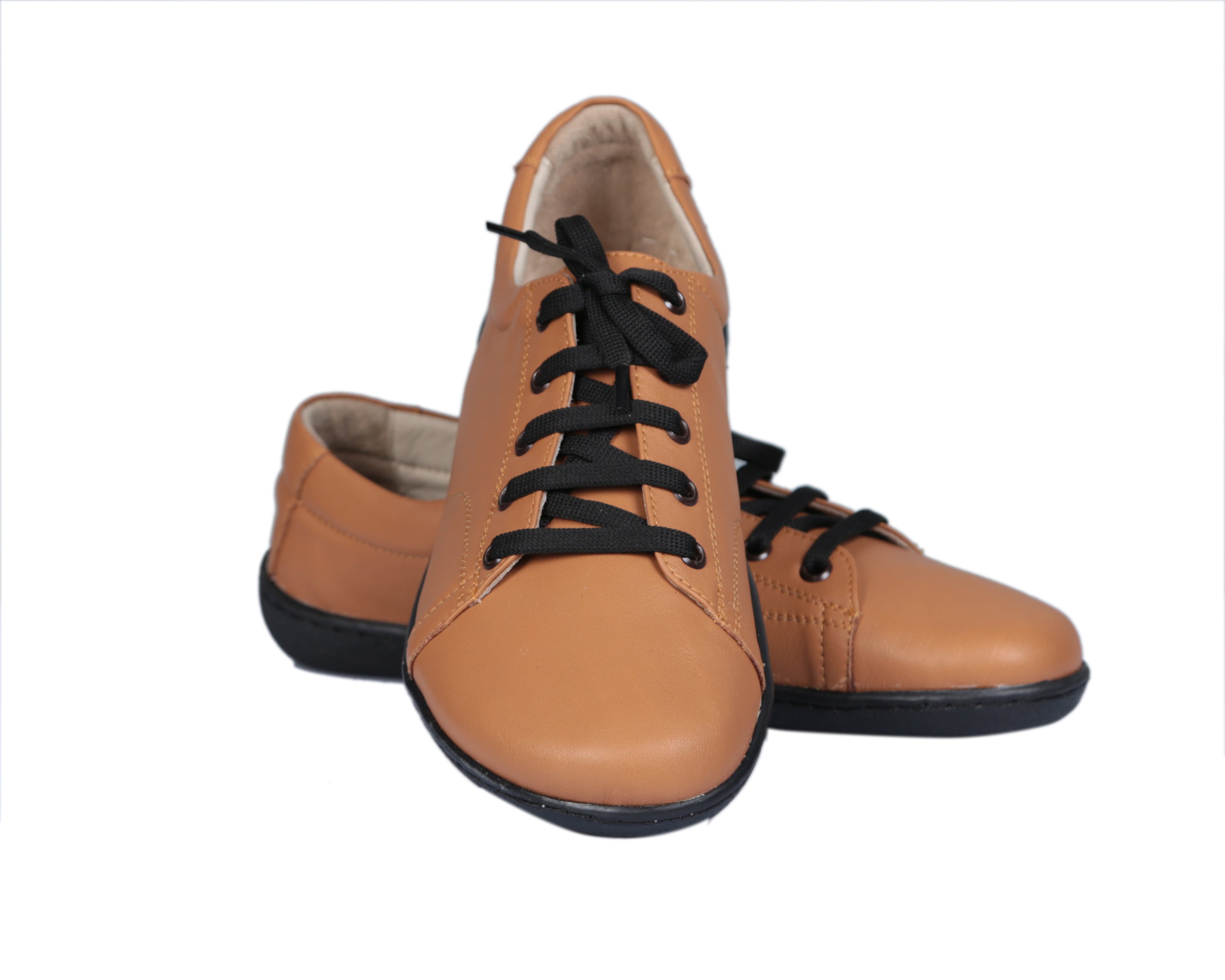 Tan SNEAKER Wide Barefoot Shoes Smooth Leather Handmade 6mm Rubber Outsole