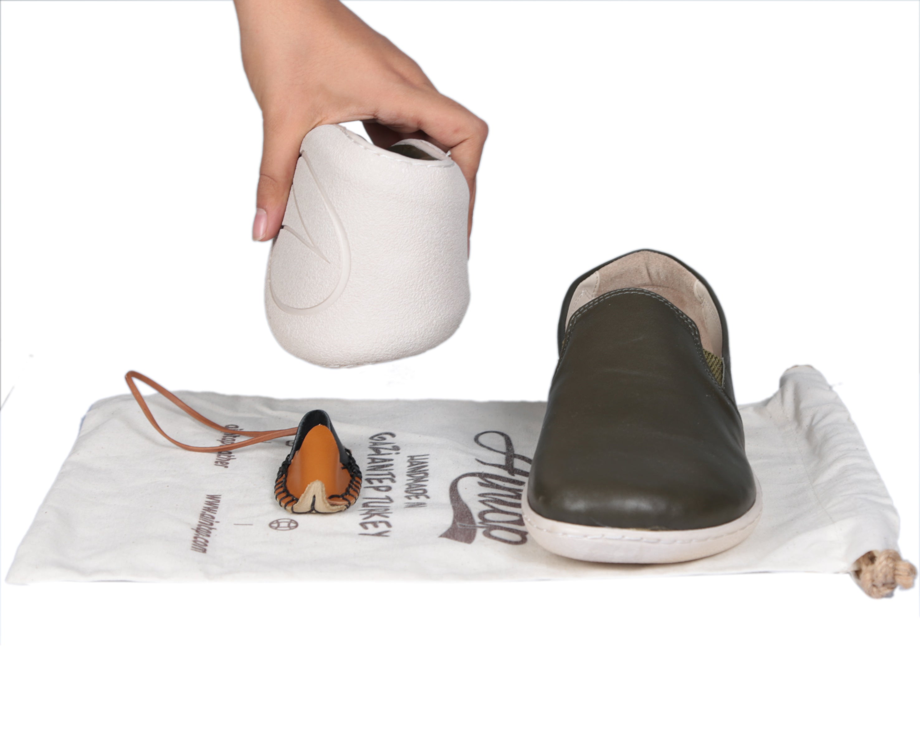 Green Slip-On Wide Barefoot Shoes Smooth Leather Handmade 6mm Rubber Outsole