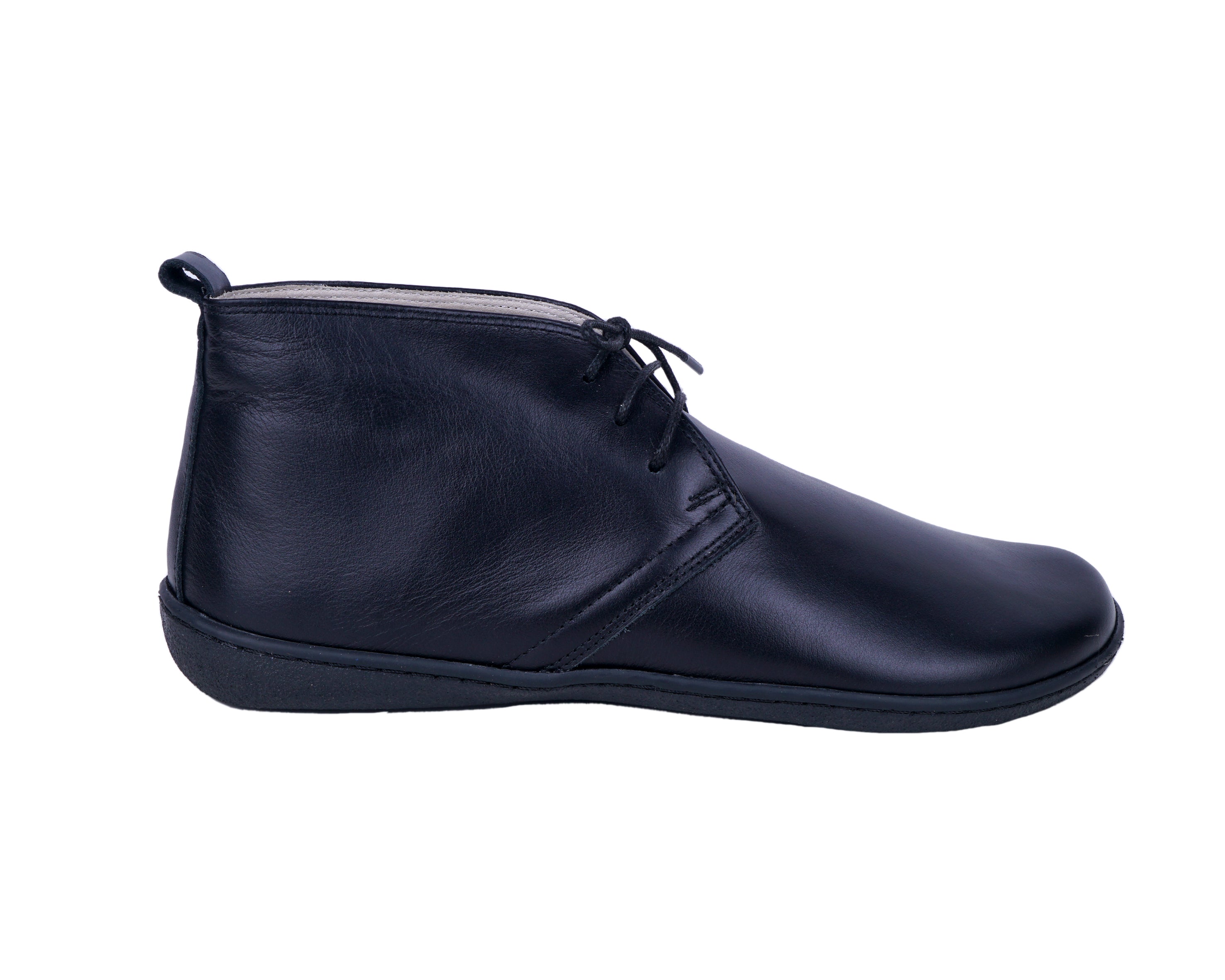 Black Ankle Boots Wide Barefoot Shoes Smooth Leather Handmade 6mm Rubber Outsole Ankle Boots Rubber Outsole