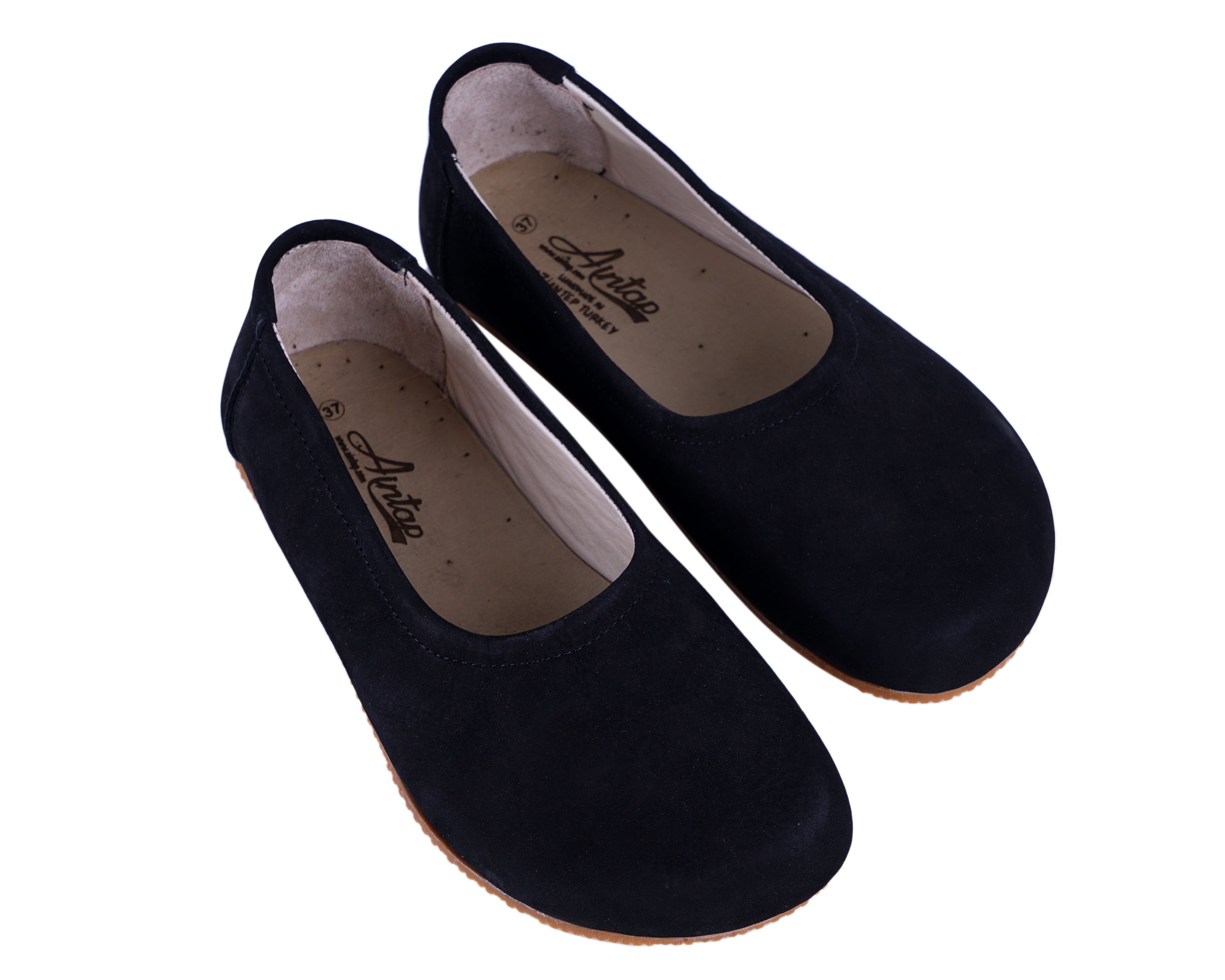 Black Women Flat Ballets Wide Barefoot Nubuck Leather Handmade Women Flat Ballets