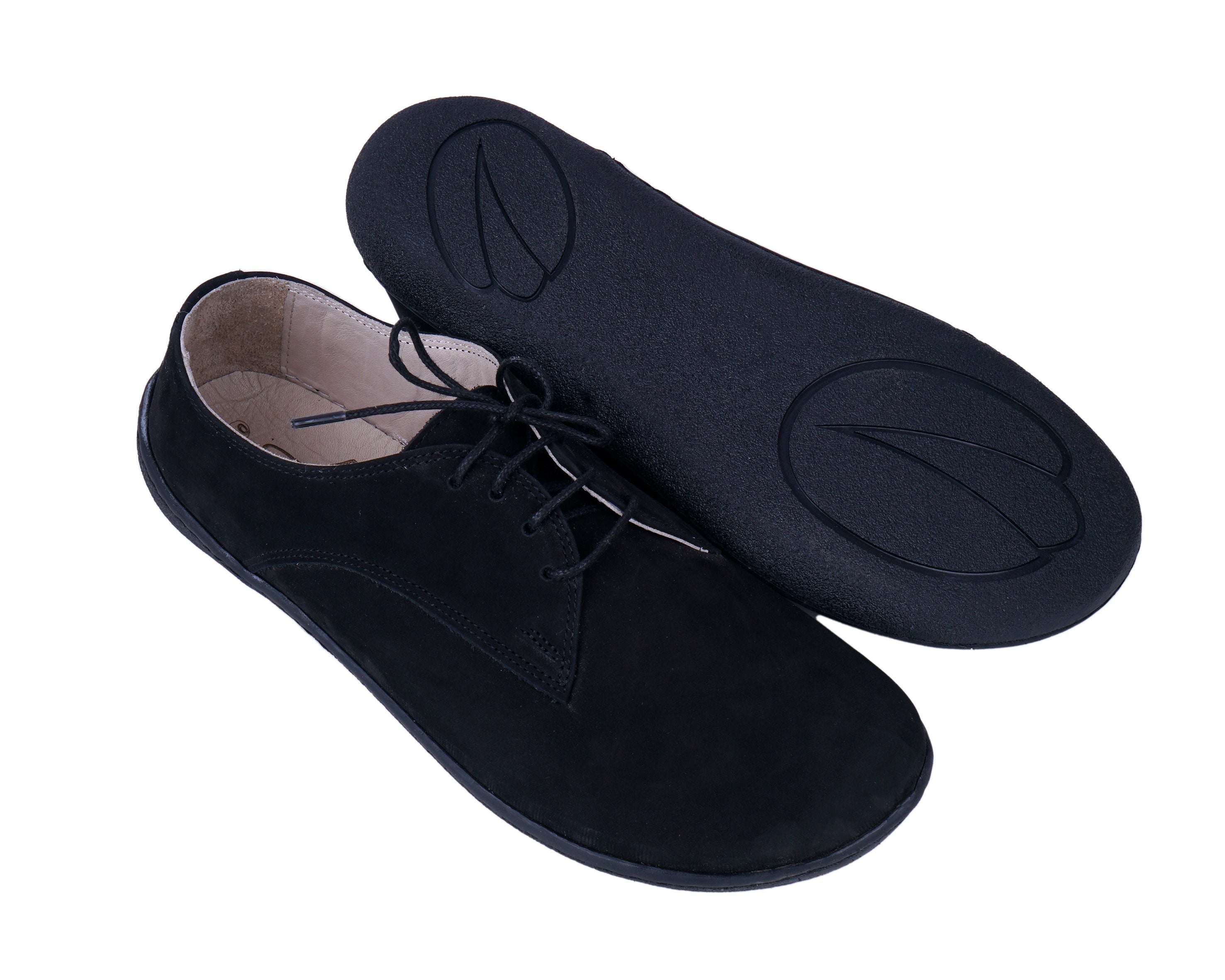 Black Oxford Wide Barefoot Shoes Nubuck Leather Handmade 6mm Rubber Outsole Oxford Rubber Outsole