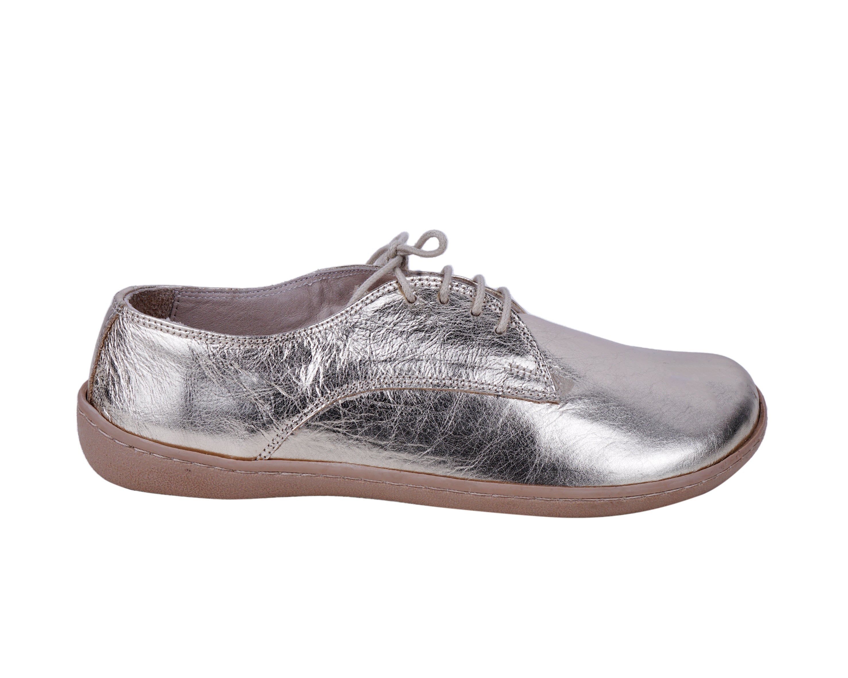 Gold Oxford Wide Barefoot Shoes Smooth Leather Handmade 6mm Rubber Outsole