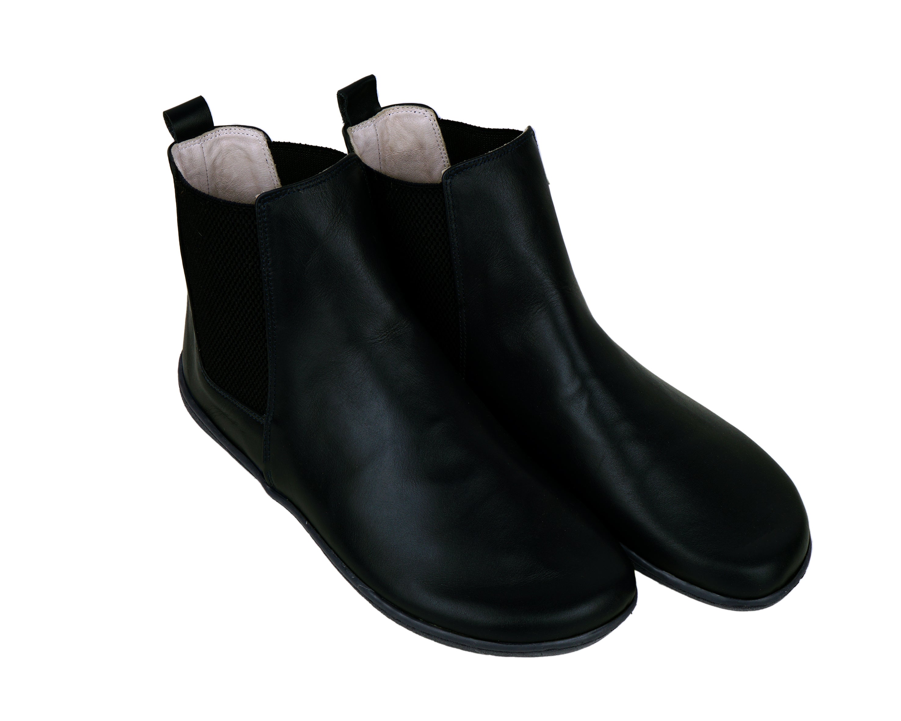 Black Chelsea Boots Wide Barefoot Shoes Smooth Leather Handmade 6mm Rubber Outsole Chelsea Boots Rubber Outsole