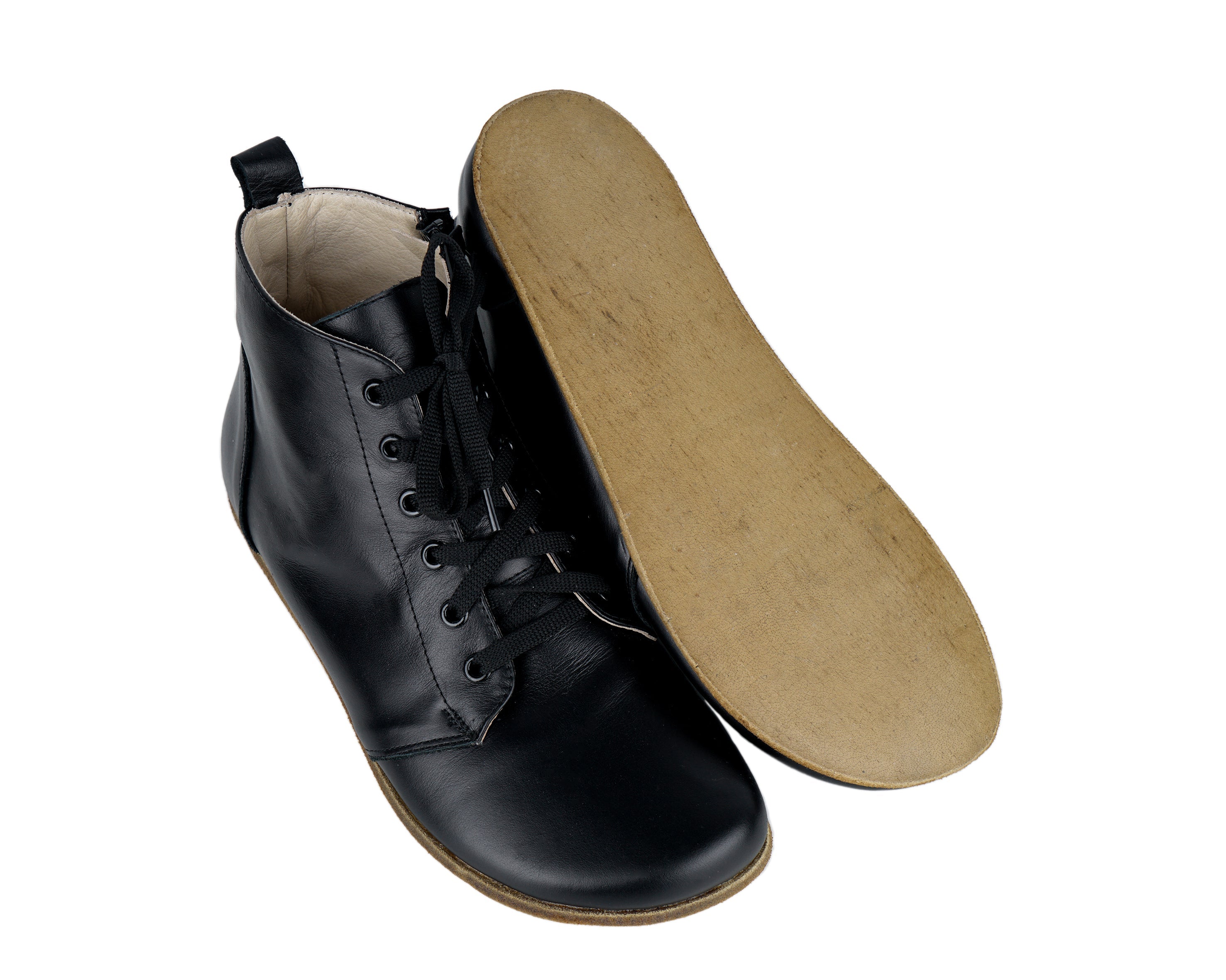 Black Short Boots Wide Barefoot Smooth Leather Handmade Shoes Short Boots Leather Outsole