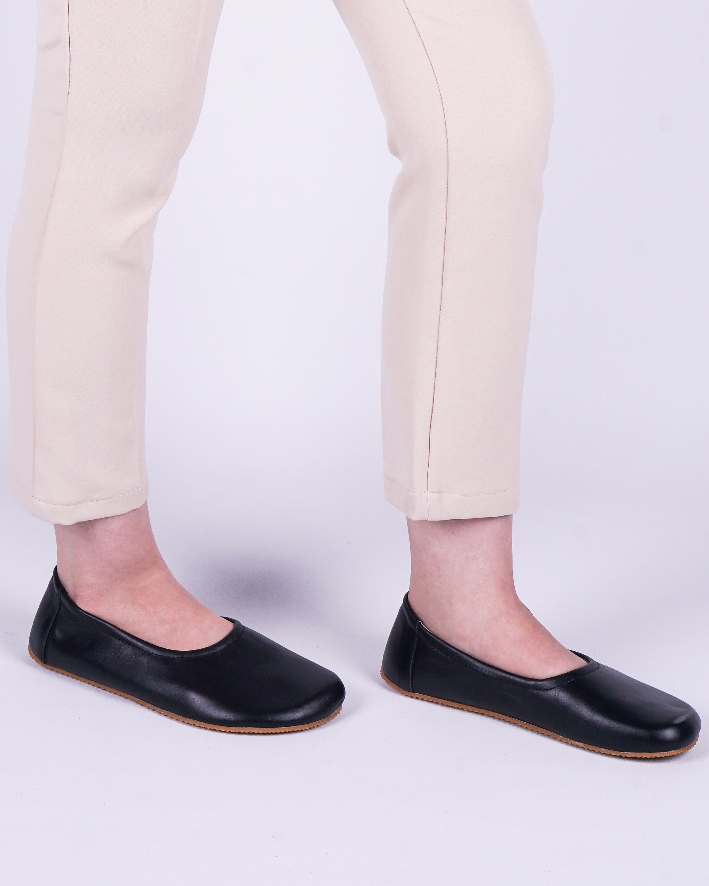 Black Women Flat Ballets Wide Barefoot Smooth Leather Handmade Women Flat Ballets