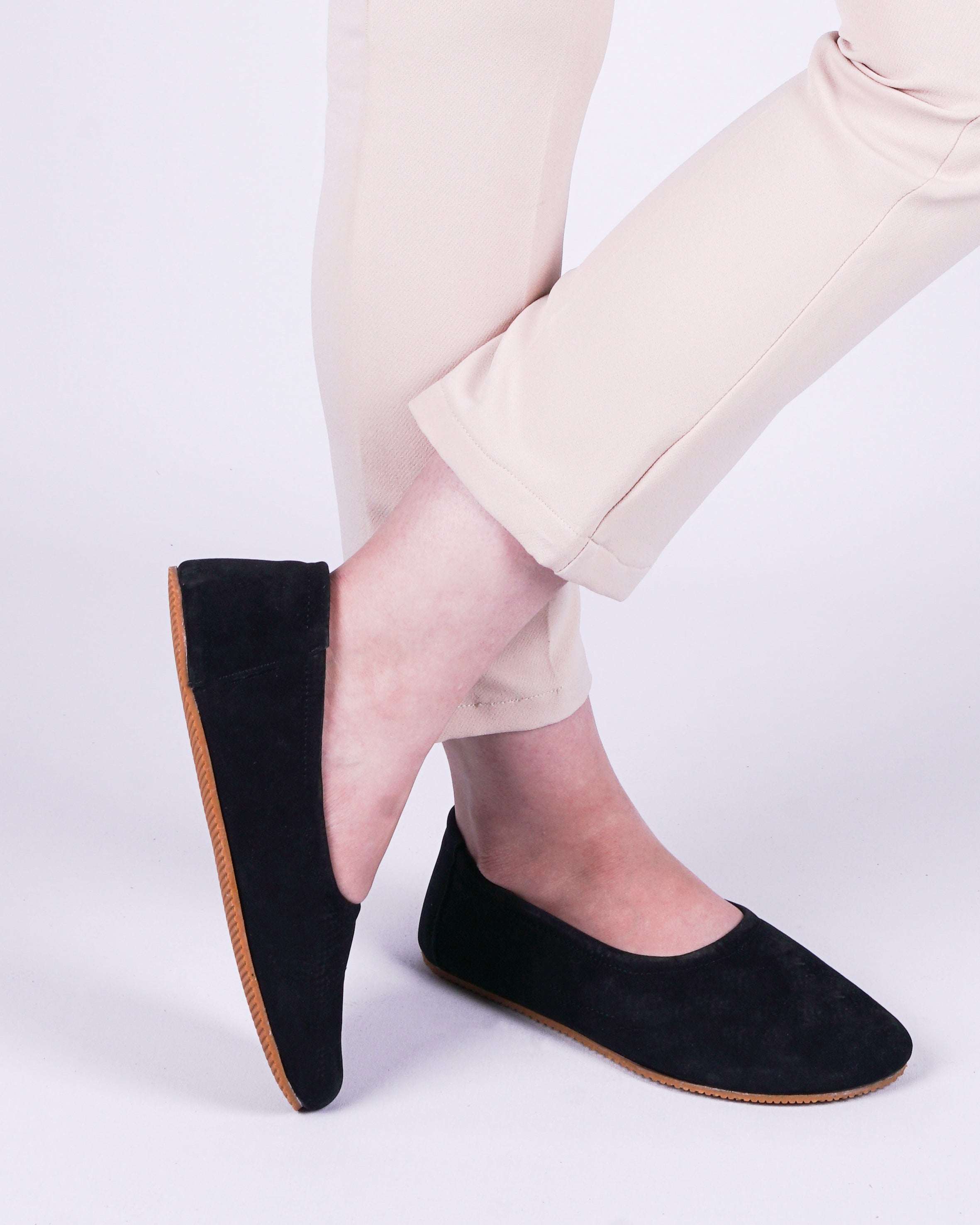 Black Women Flat Ballets Wide Barefoot Nubuck Leather Handmade Women Flat Ballets