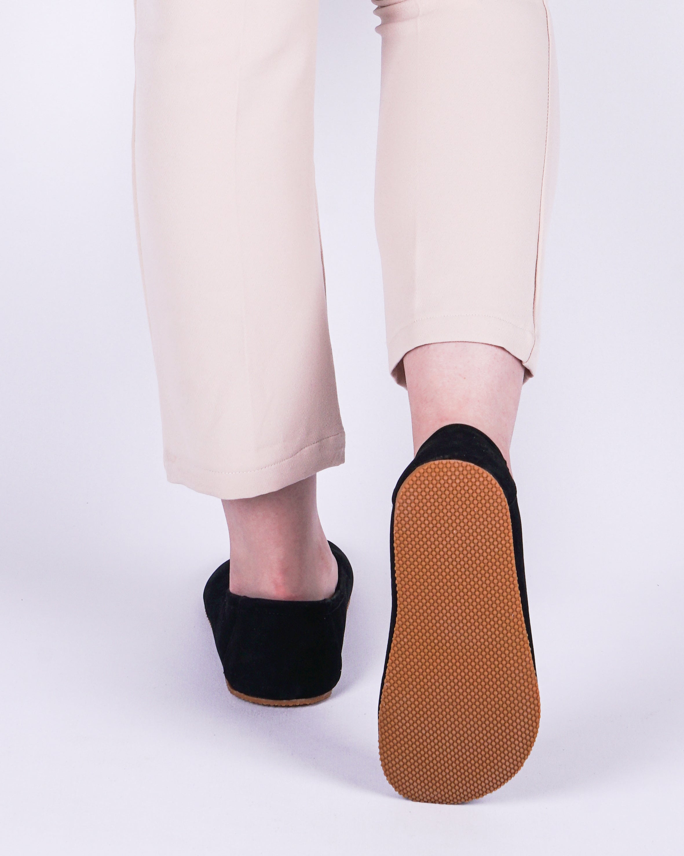 Black Women Flat Ballets Wide Barefoot Nubuck Leather Handmade Women Flat Ballets