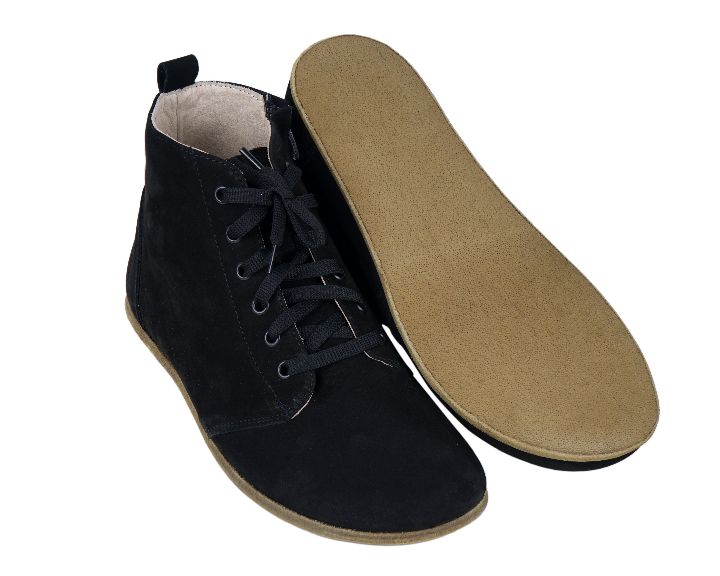 Black Short Boots Wide Barefoot Nubuck Leather Handmade Shoes Short Boots Leather Outsole