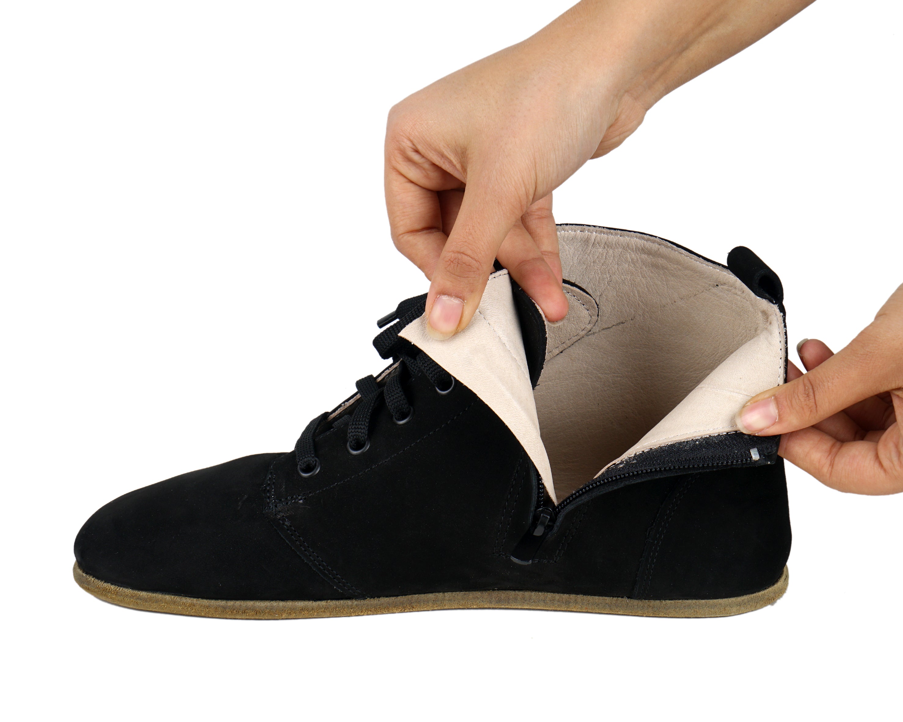 Black Short Boots Wide Barefoot Nubuck Leather Handmade Shoes Short Boots Leather Outsole