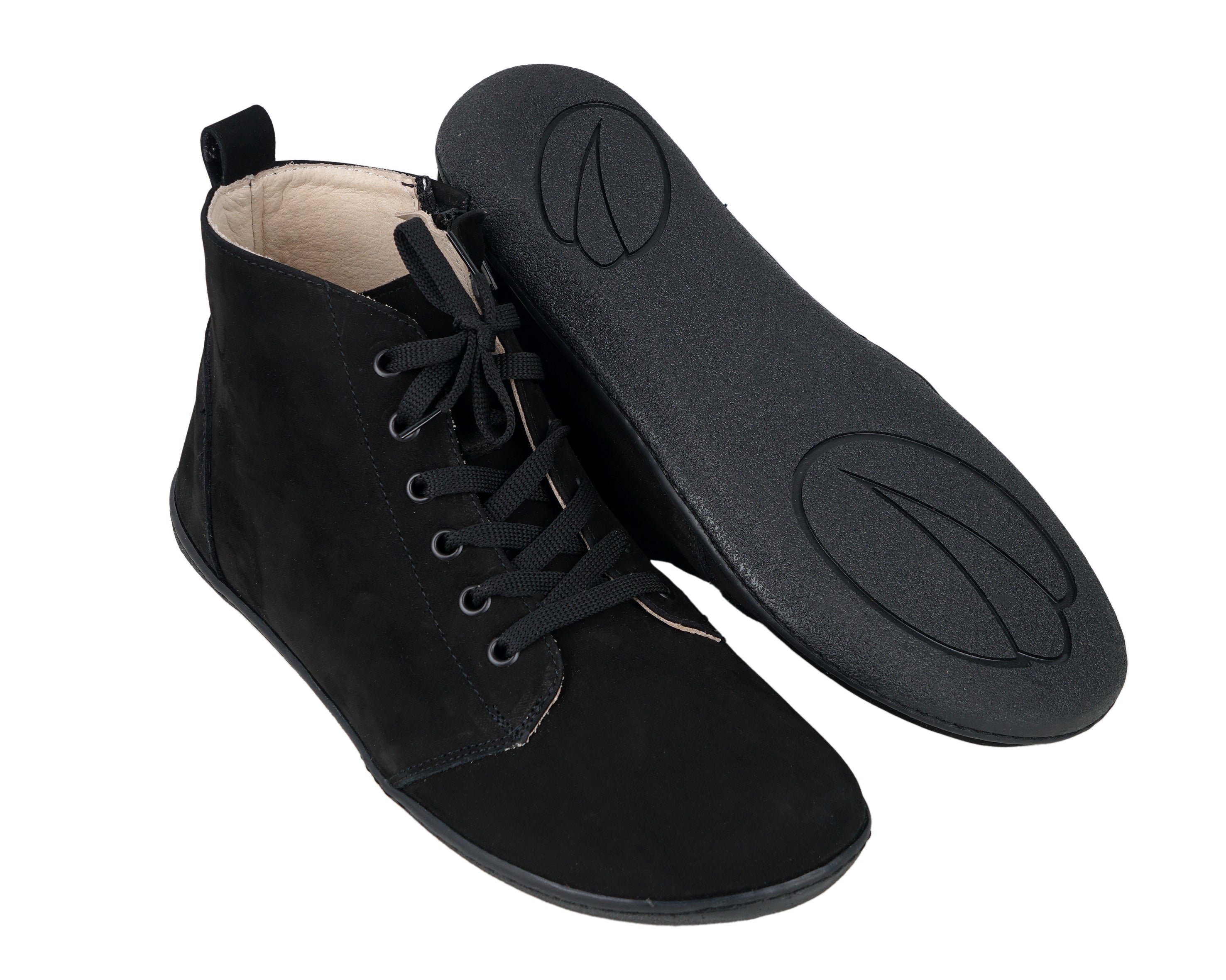 Black Short Boots Wide Barefoot Shoes Nubuck Leather Handmade Rubber Outsole Short Boots Rubber Outsole
