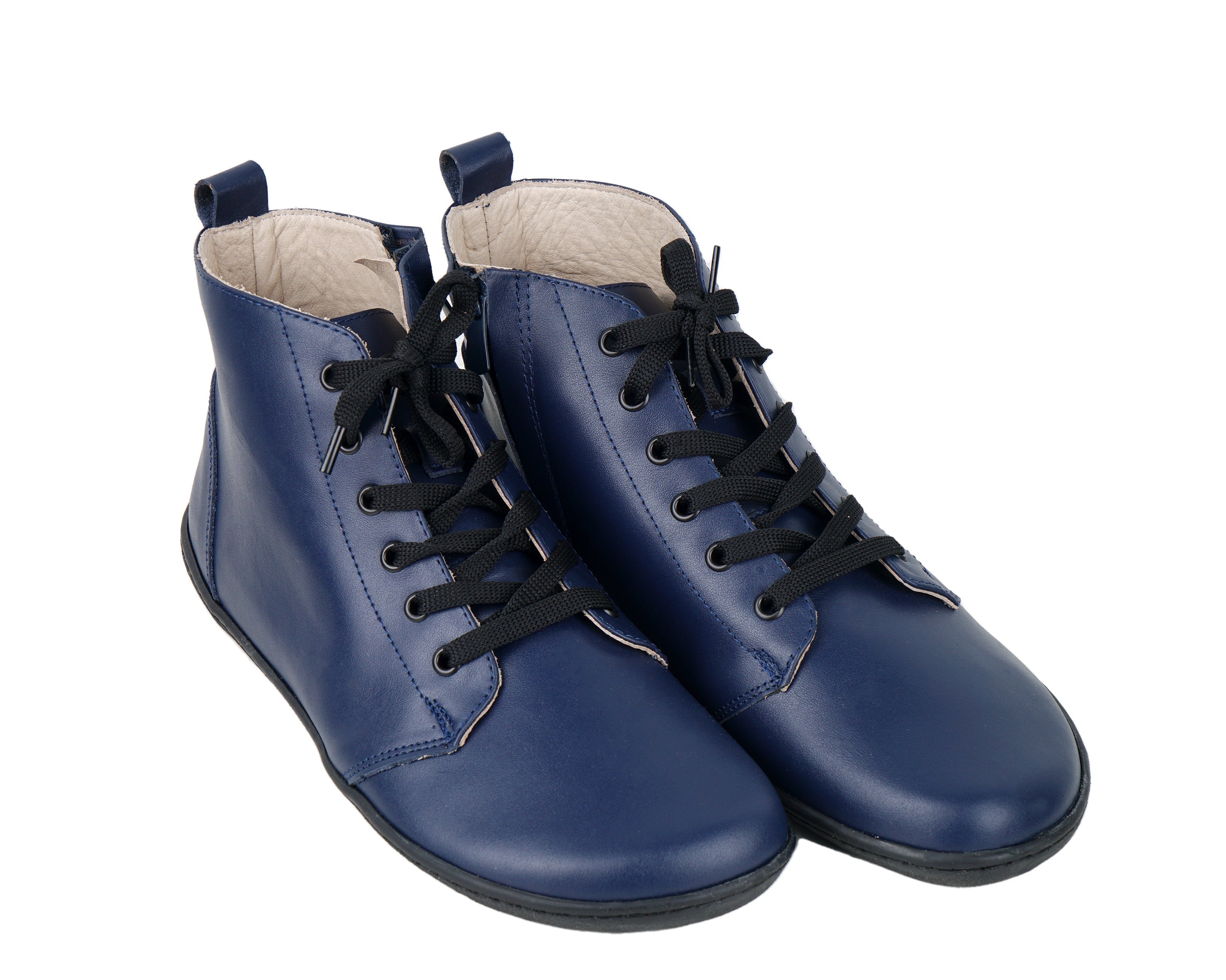 Navy Blue Short Boots Wide Barefoot Shoes Smooth Leather Handmade 6mm Rubber Outsole