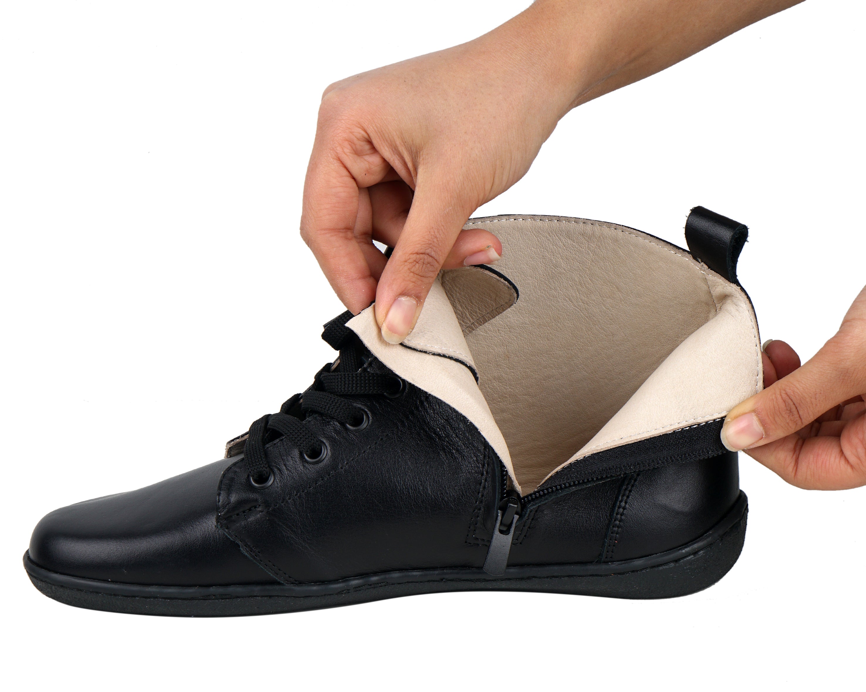 Black Short Boots Wide Barefoot Shoes Smooth Leather Handmade 6mm Rubber Outsole Short Boots Rubber Outsole