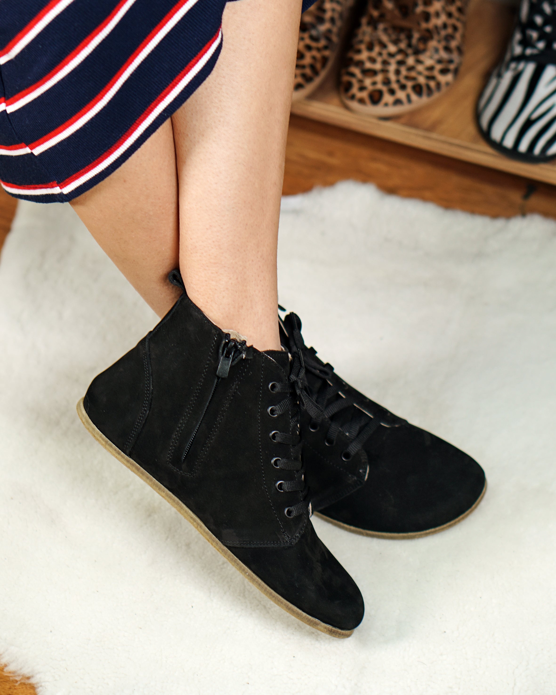 Black Short Boots Wide Barefoot Nubuck Leather Handmade Shoes Short Boots Leather Outsole