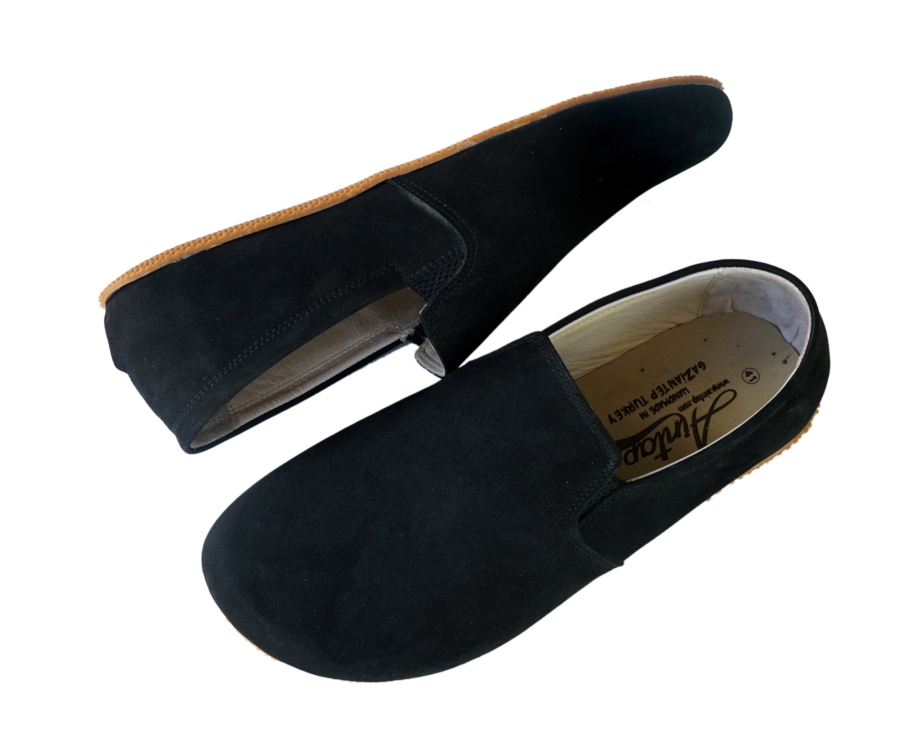 Black Slip-On Wide Barefoot Shoes Nubuck Leather Handmade 4mm Rubber Outsole Slip-On Rubber Outsole