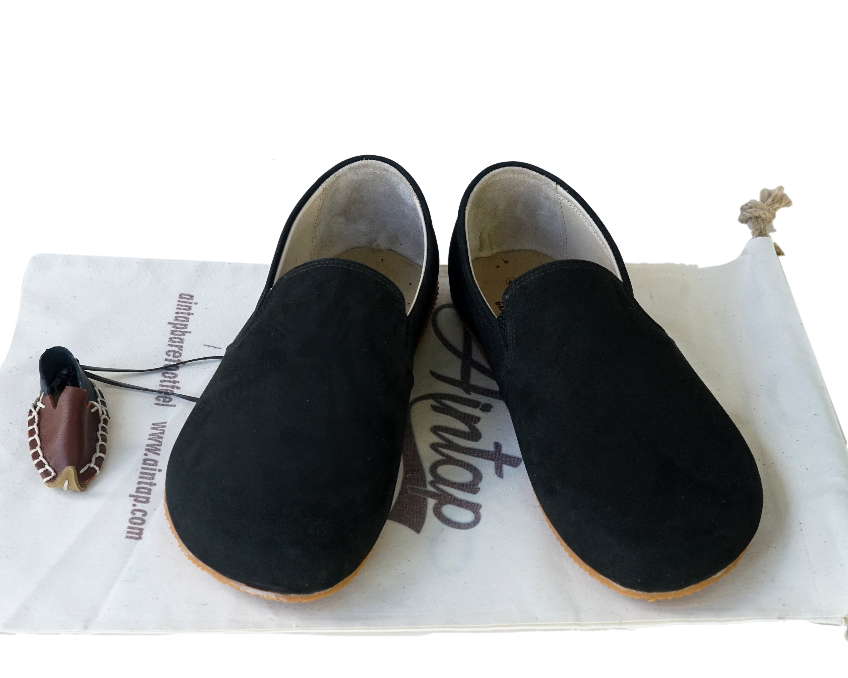 Black Slip-On Wide Barefoot Shoes Nubuck Leather Handmade 4mm Rubber Outsole Slip-On Rubber Outsole