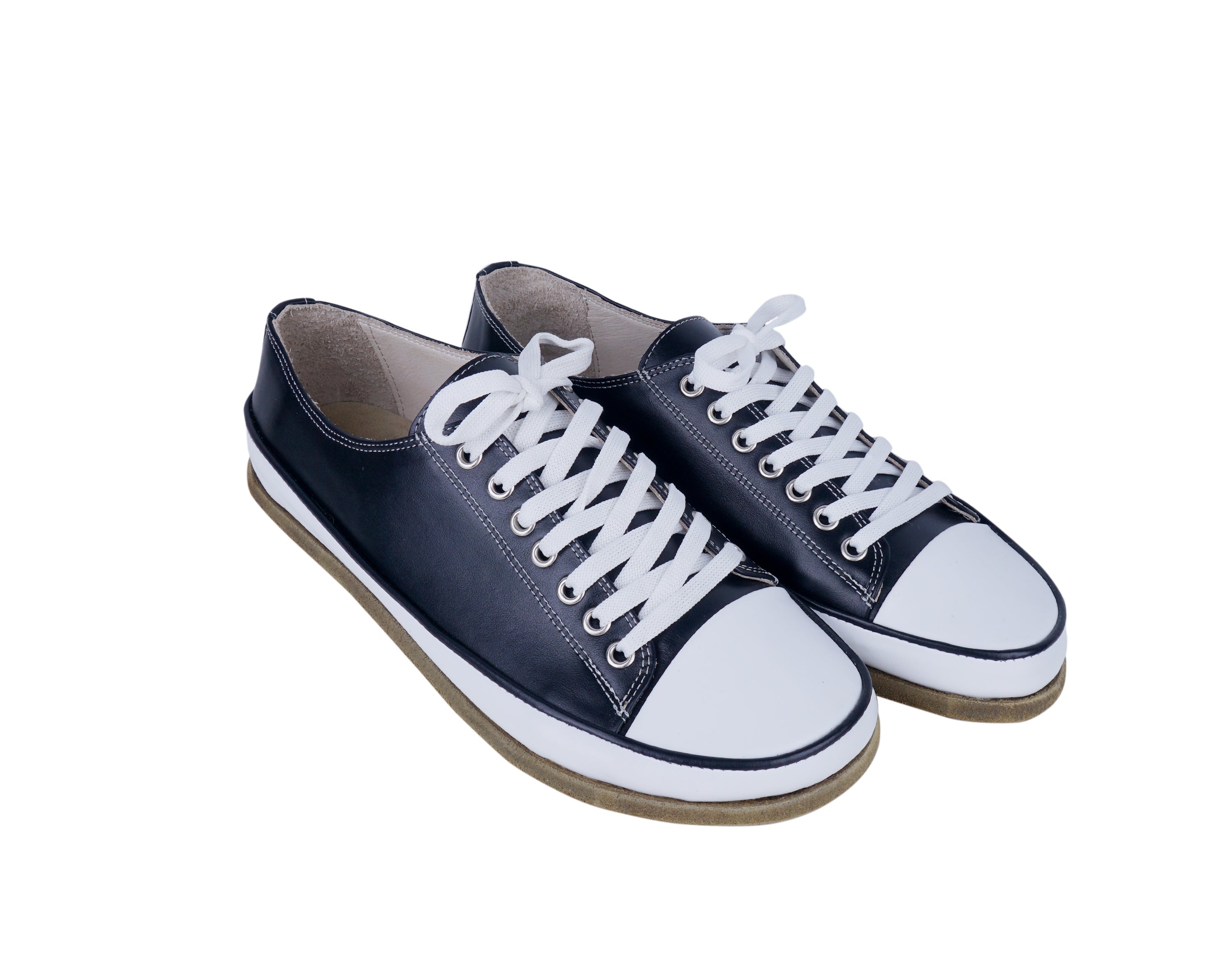 Black Converse Style Wide Barefoot Smooth Leather Handmade Shoes Converse Leather Outsole