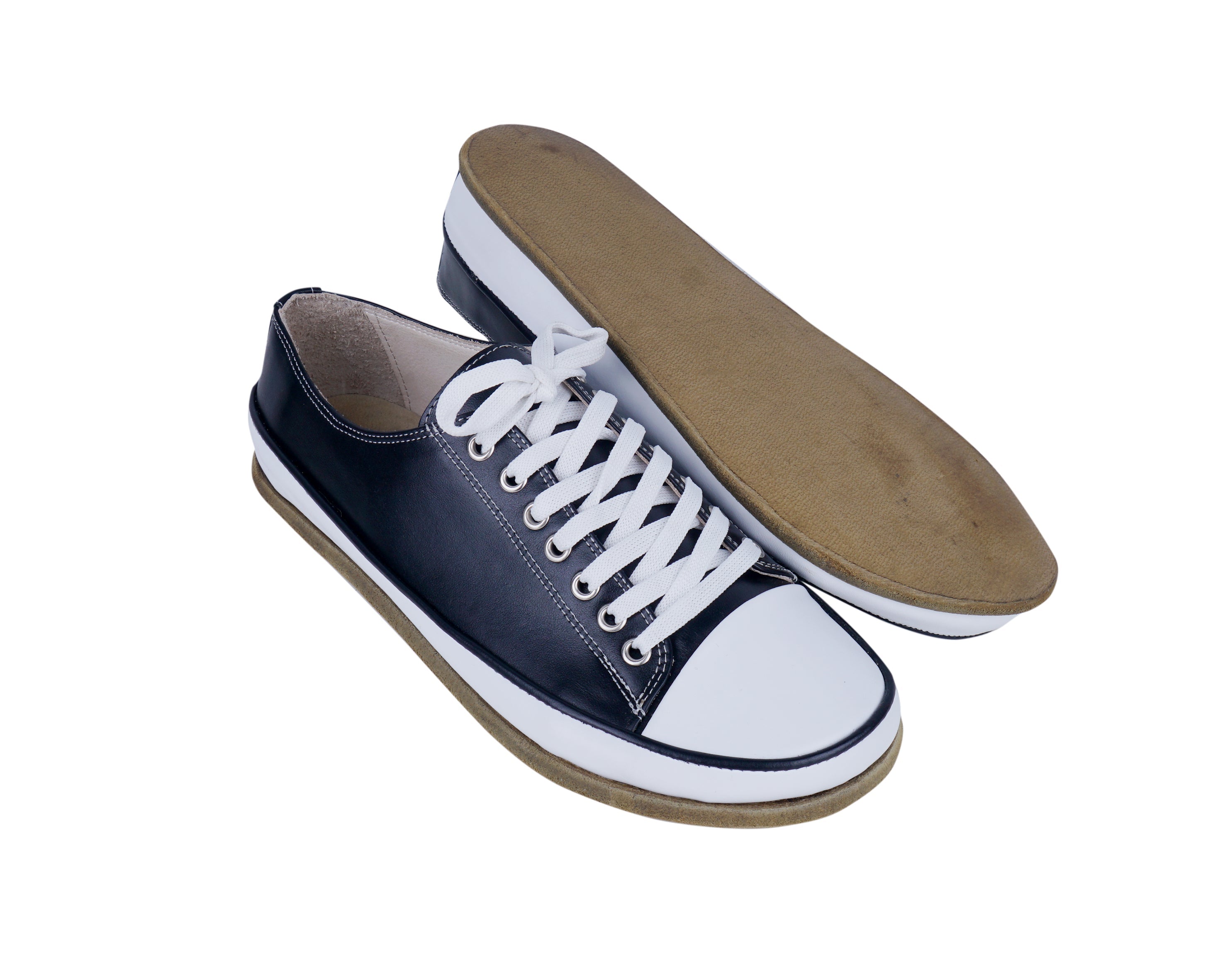 Black Converse Style Wide Barefoot Smooth Leather Handmade Shoes Converse Leather Outsole