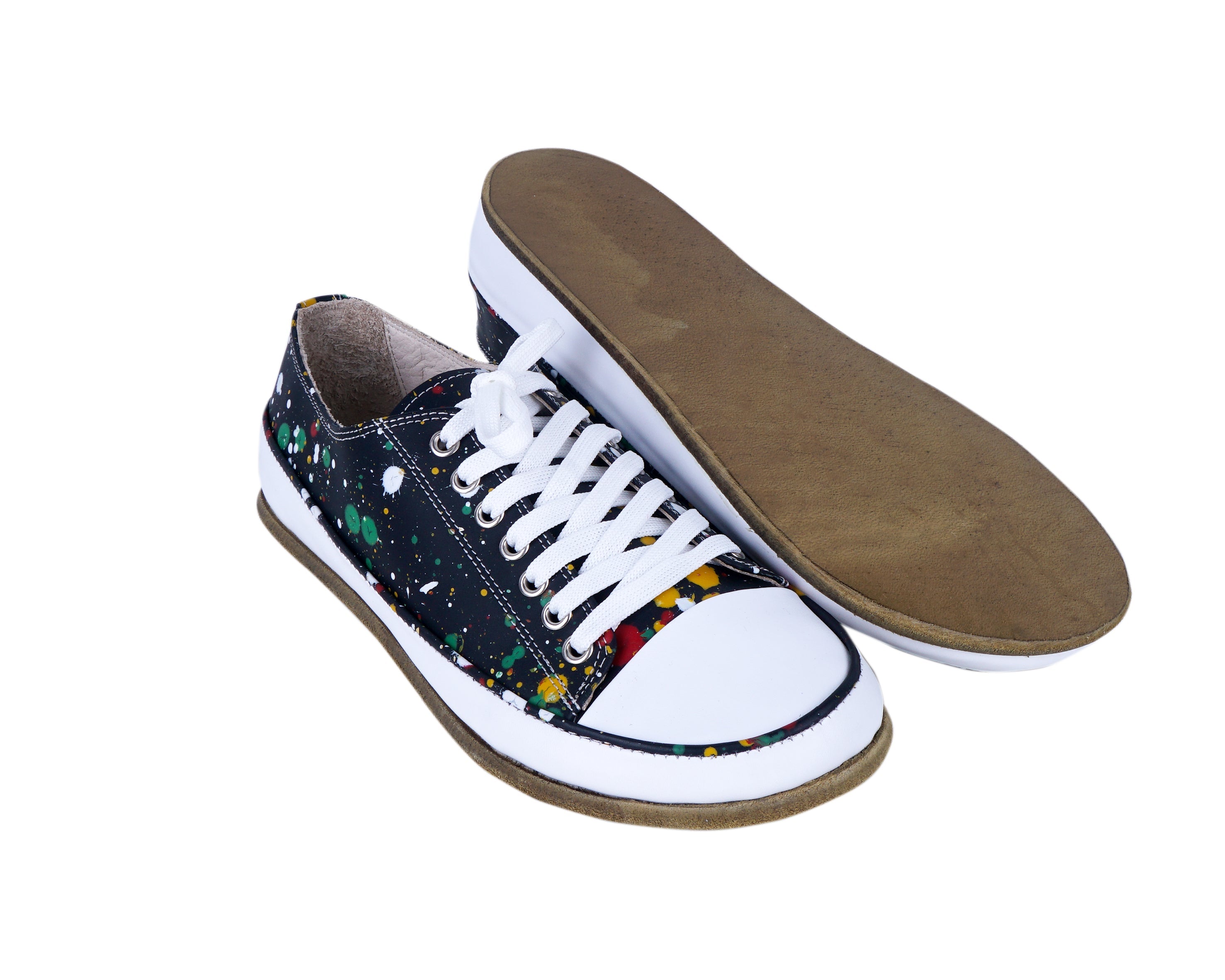 Petra Black Converse Style Wide Barefoot Smooth Leather Handmade Shoes Converse Leather Outsole