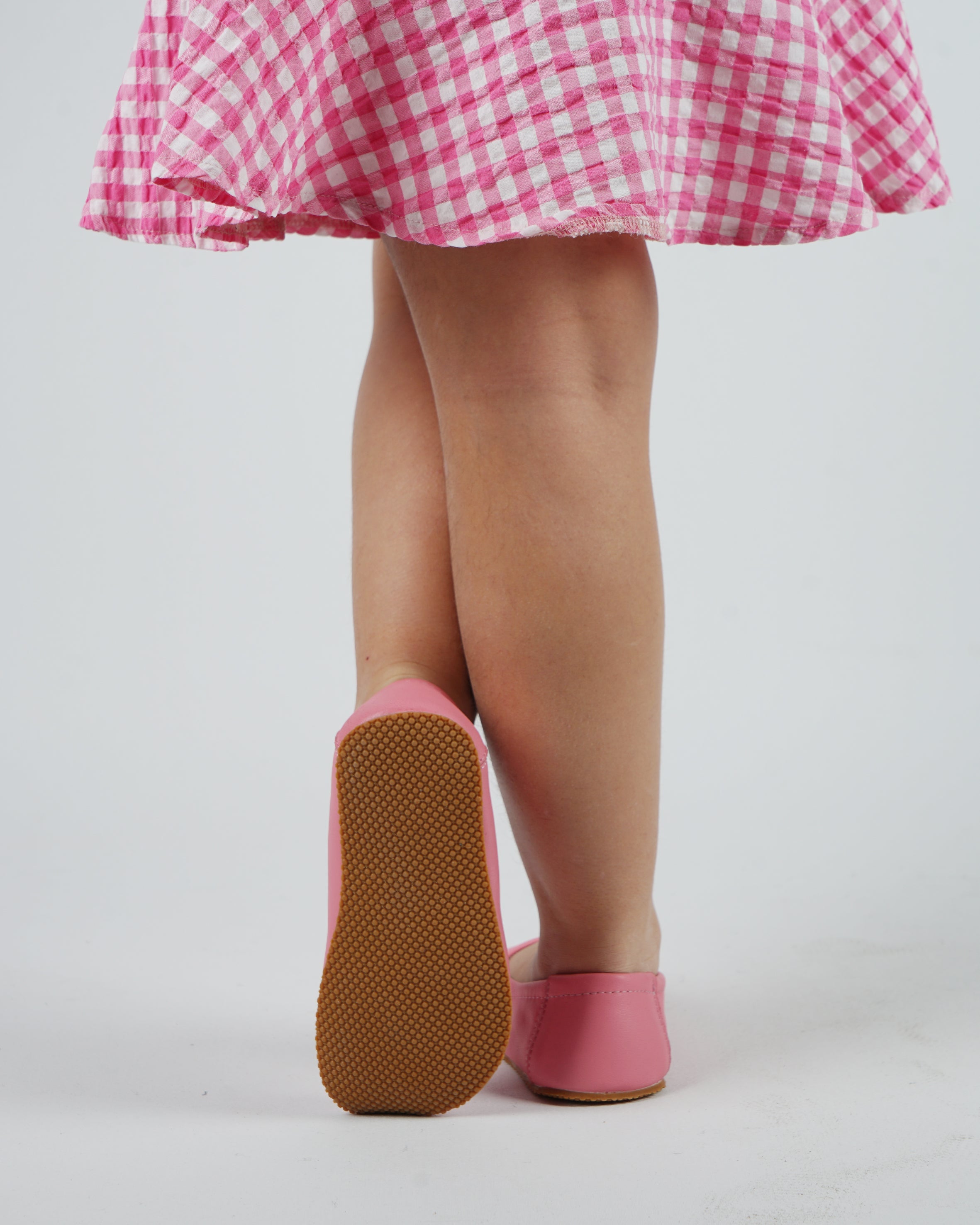 Pink Kids Flat Ballet Wide Barefoot Shoes Smooth Leather Handmade Leather & Rubber Sole