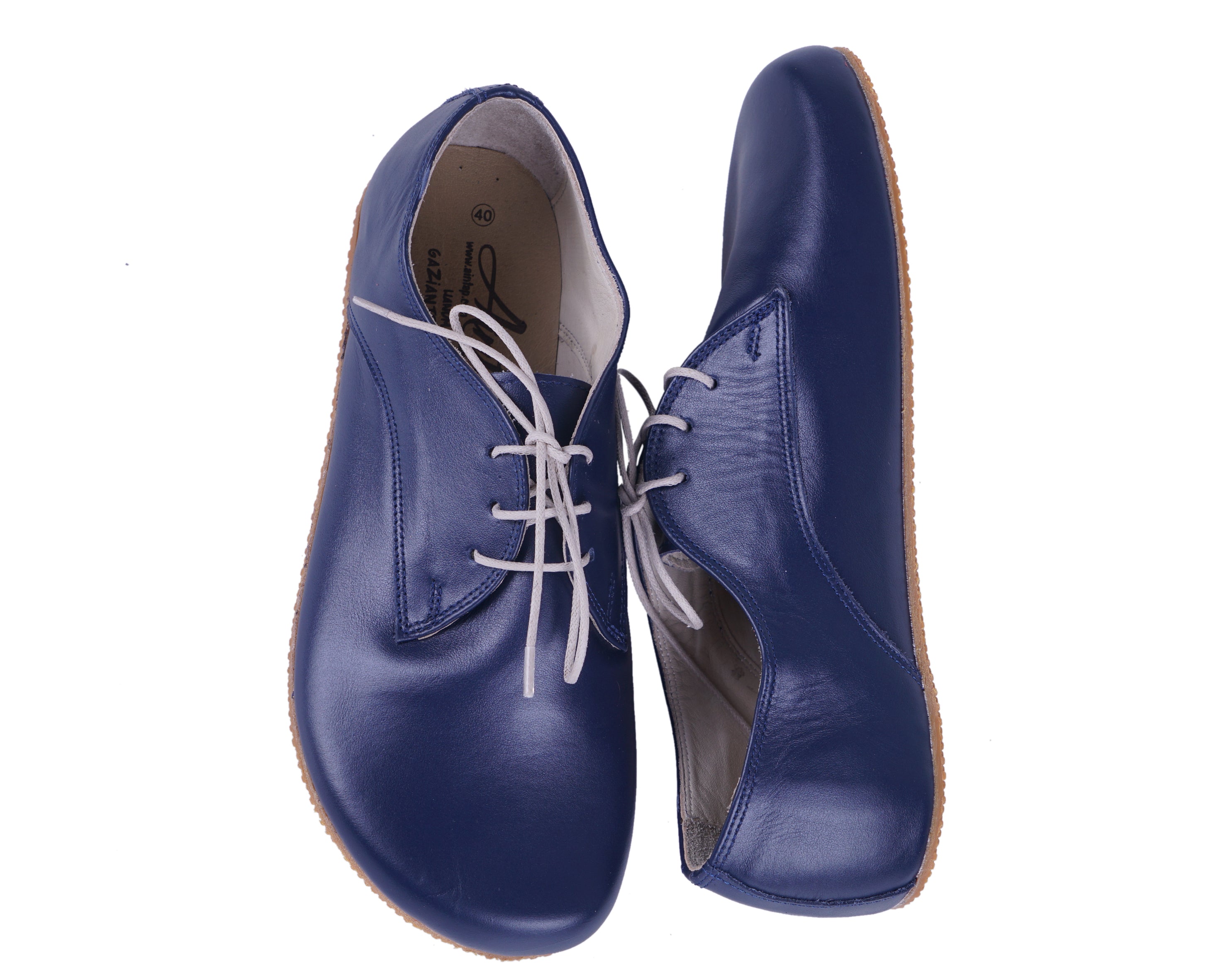 Navy Blue Oxford Wide Barefoot Shoes Smooth Leather Handmade 4mm Rubber Outsole