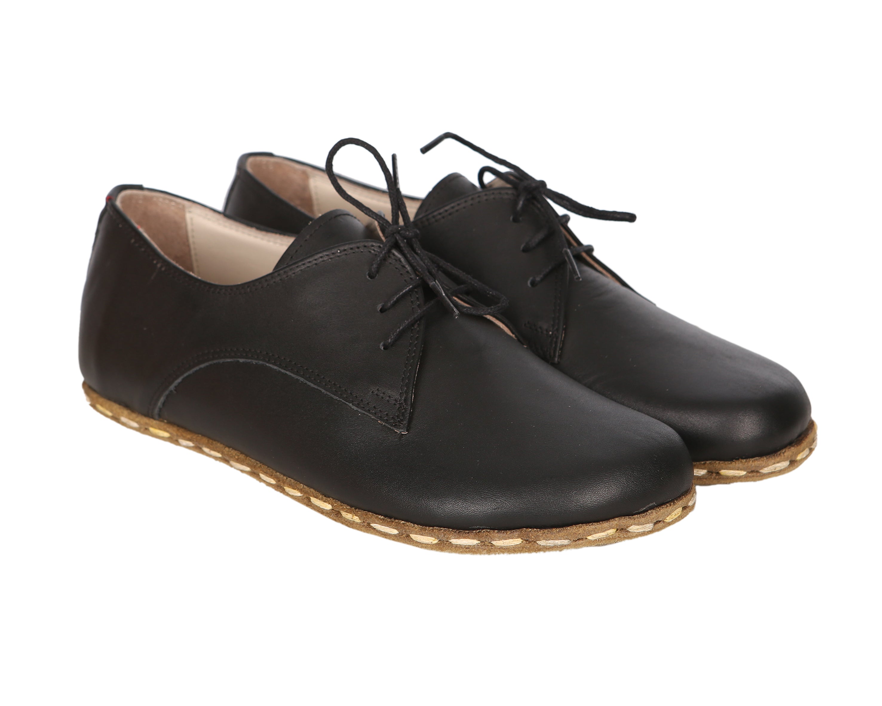Black Oxford Wide Barefoot Smooth Leather Handmade Sport Shoes Oxford Leather Outsole