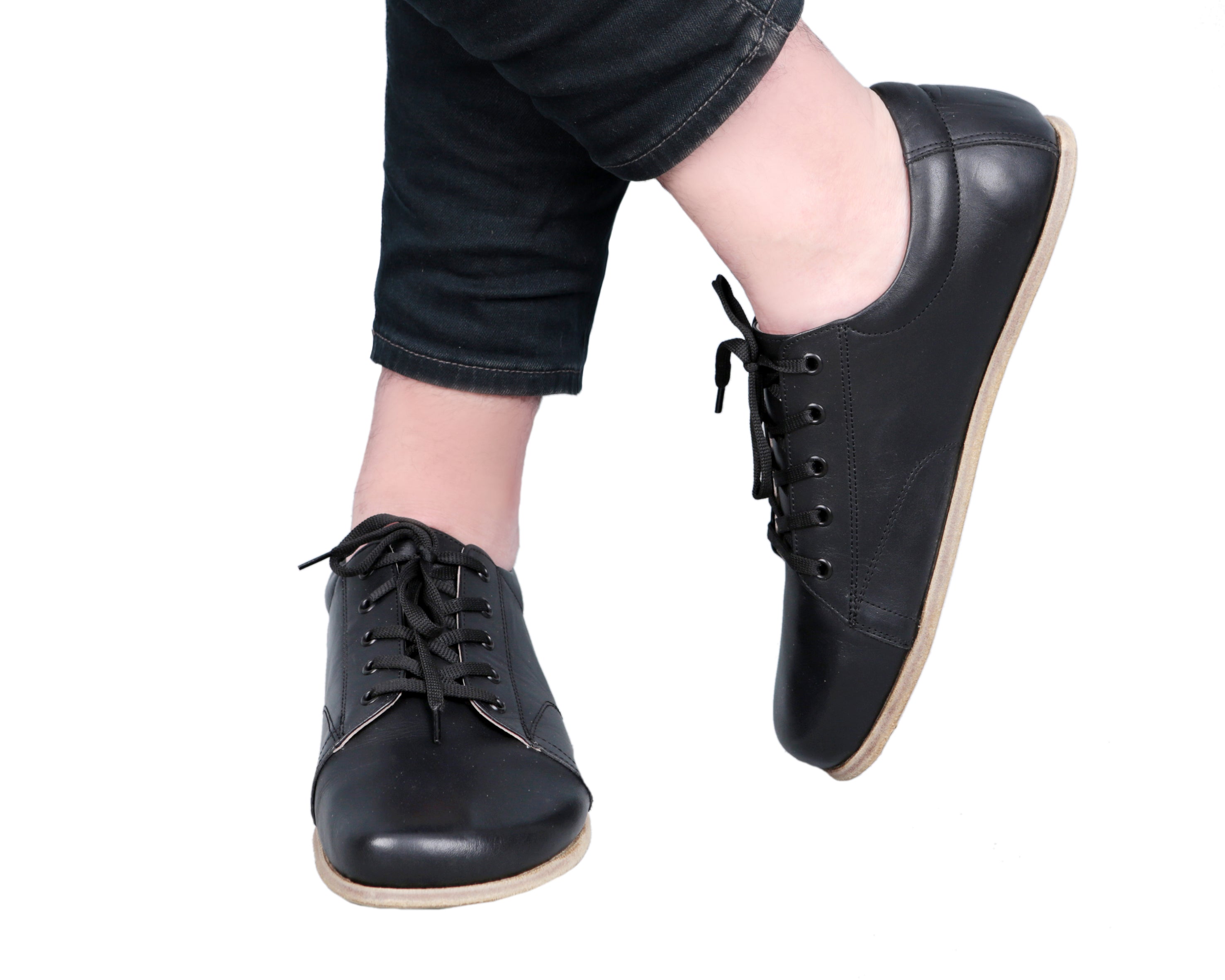 Black Sneaker Wide Barefoot Smooth Leather Handmade Shoes Sneaker Leather Outsole