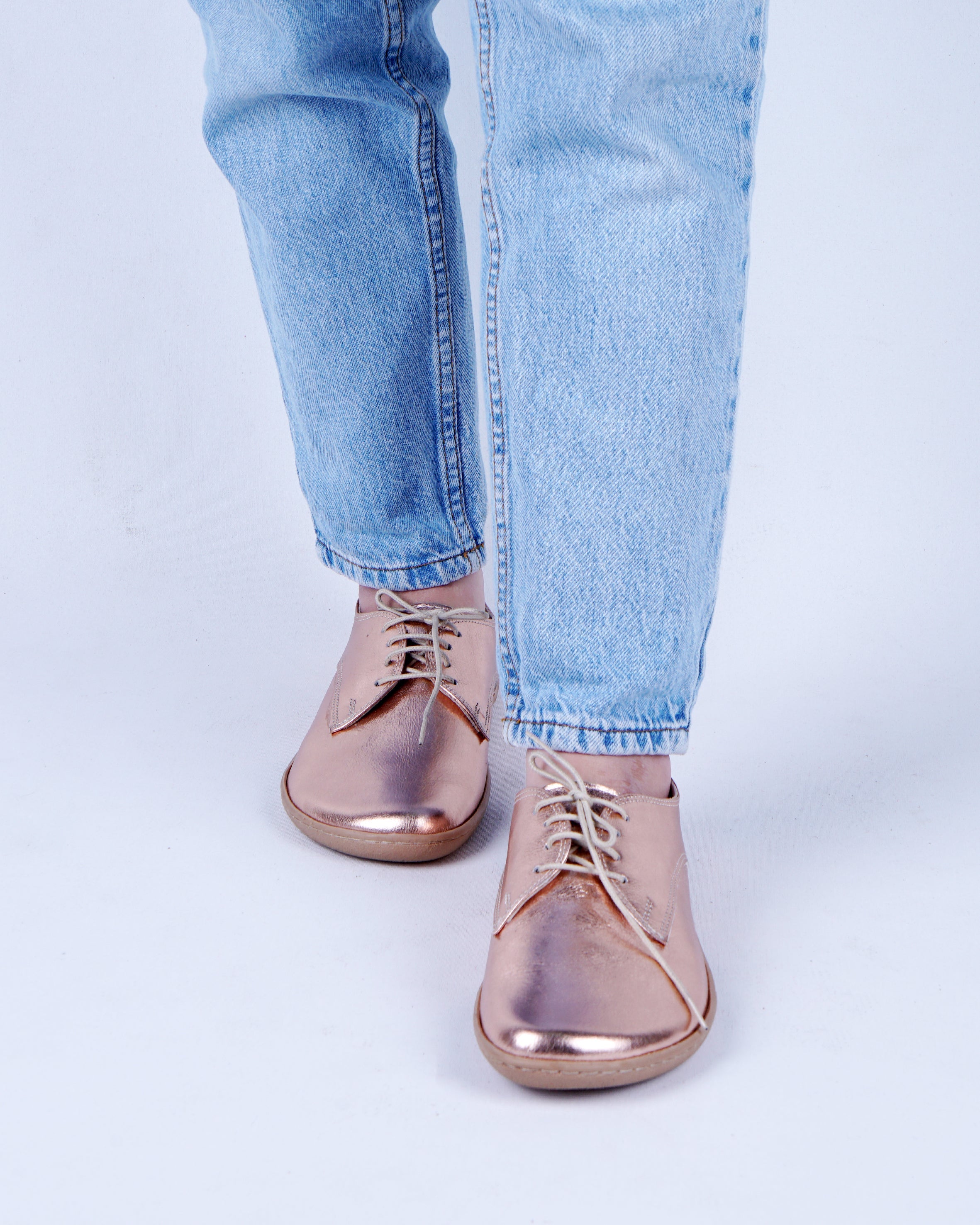 Rose Oxford Wide Barefoot Shoes Smooth Leather Handmade 6mm Rubber Outsole