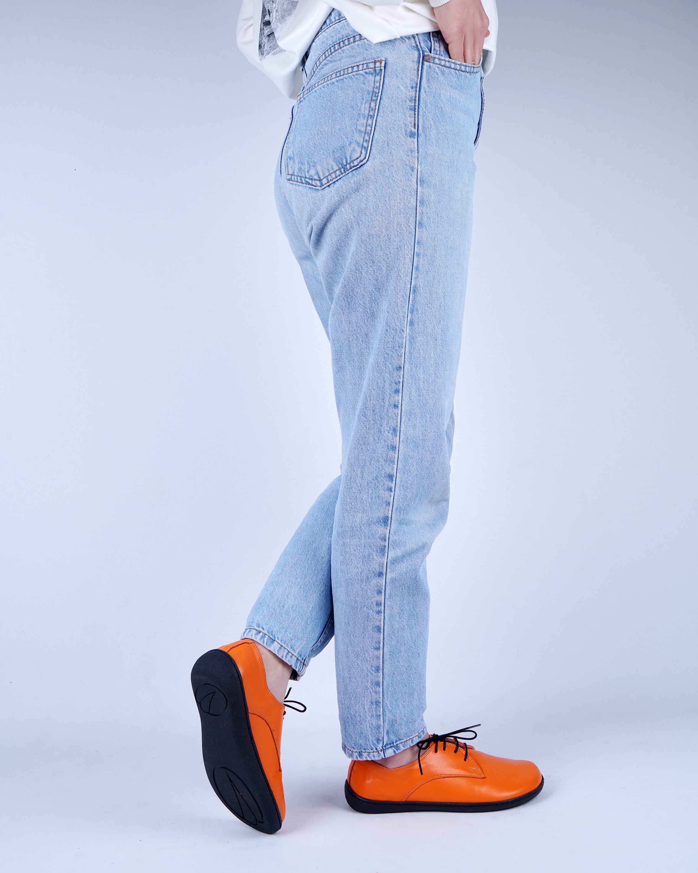 Orange Oxford Wide Barefoot Shoes Smooth Leather Handmade 6mm Rubber Outsole