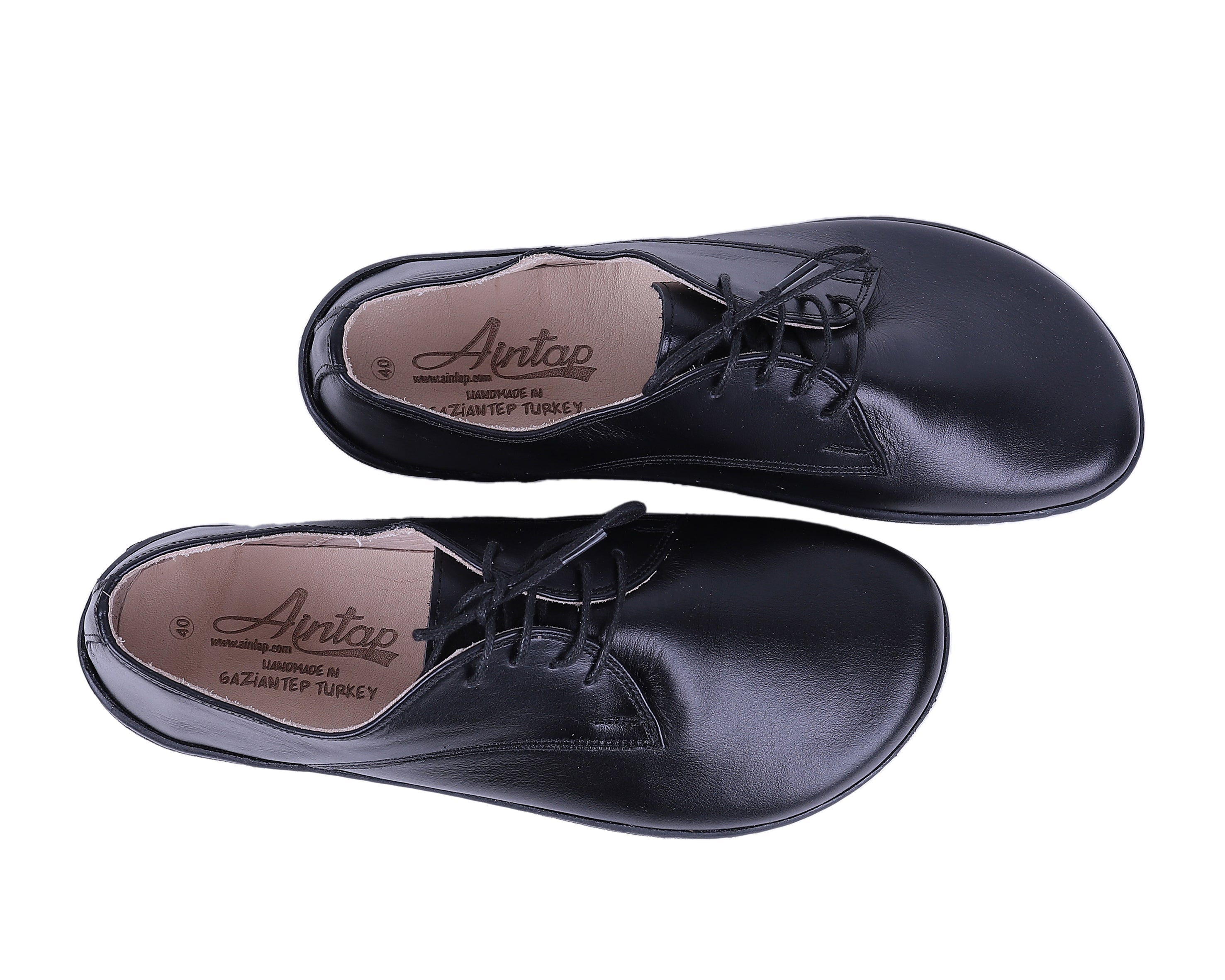 Black Oxford Wide Barefoot Shoes Smooth Leather Handmade 6mm Rubber Outsole Oxford Rubber Outsole