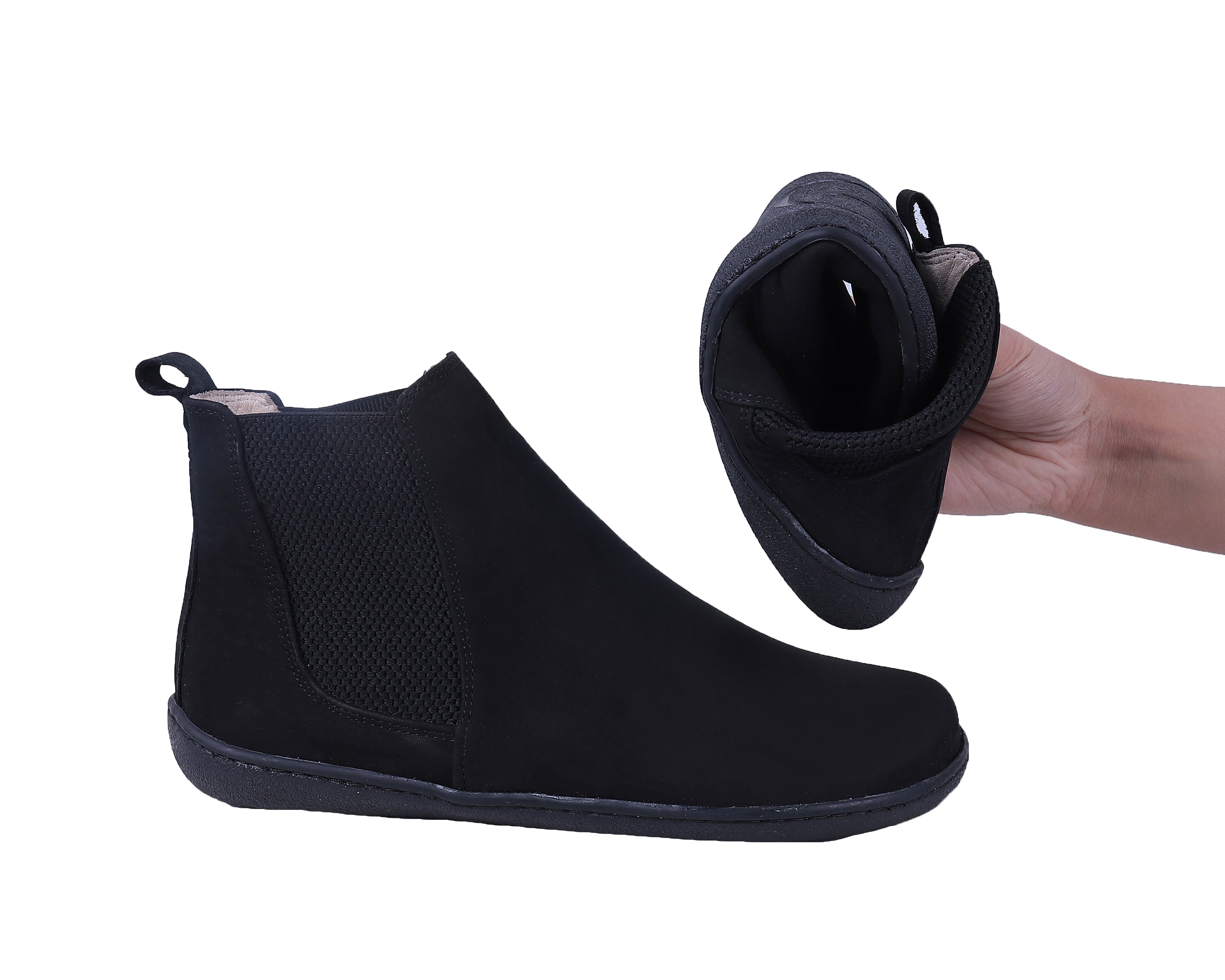 Black Chelsea Boots Wide Barefoot Shoes Nubuck Leather Handmade 6mm Rubber Outsole Chelsea Boots Rubber Outsole
