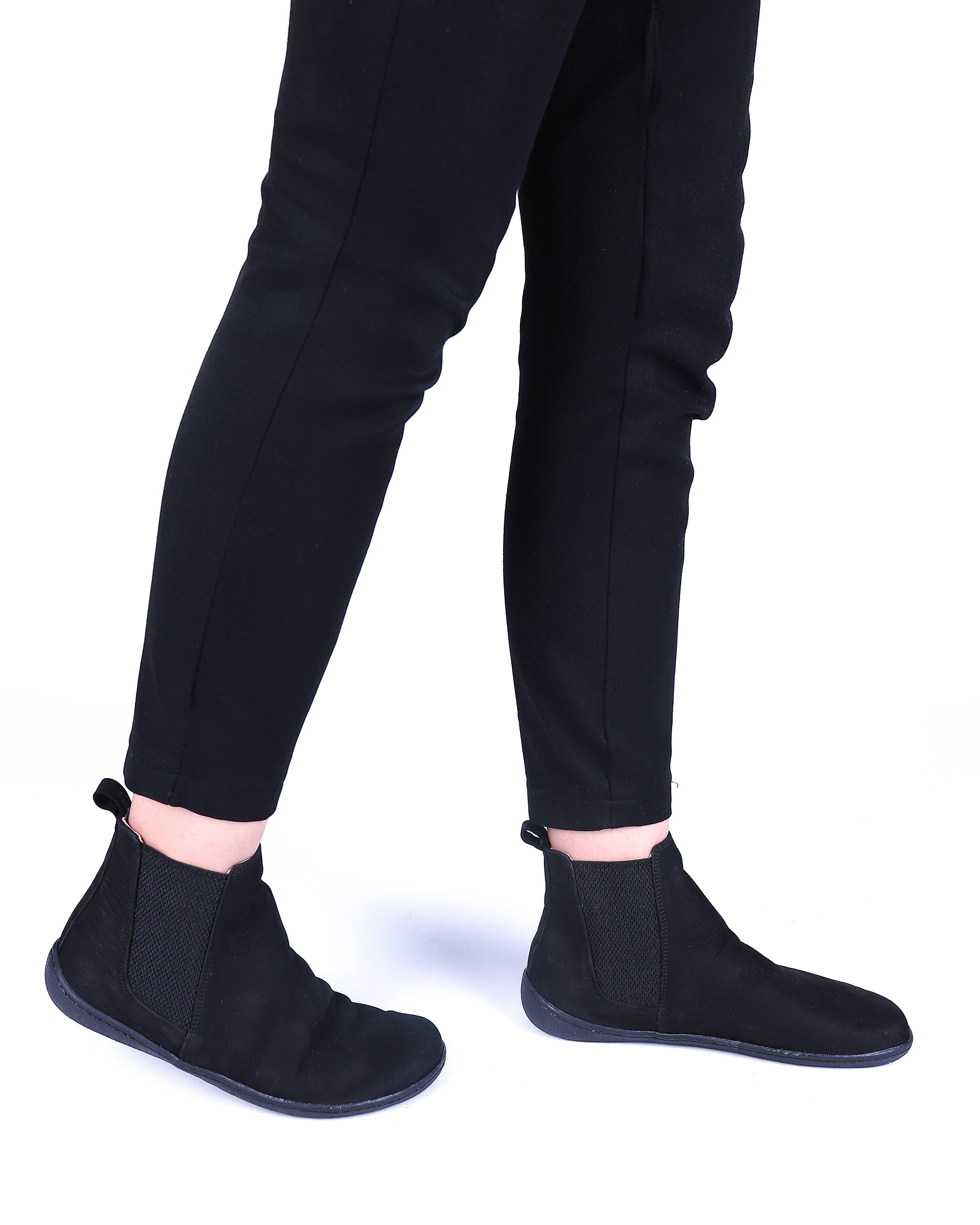 Black Chelsea Boots Wide Barefoot Shoes Nubuck Leather Handmade 6mm Rubber Outsole Chelsea Boots Rubber Outsole