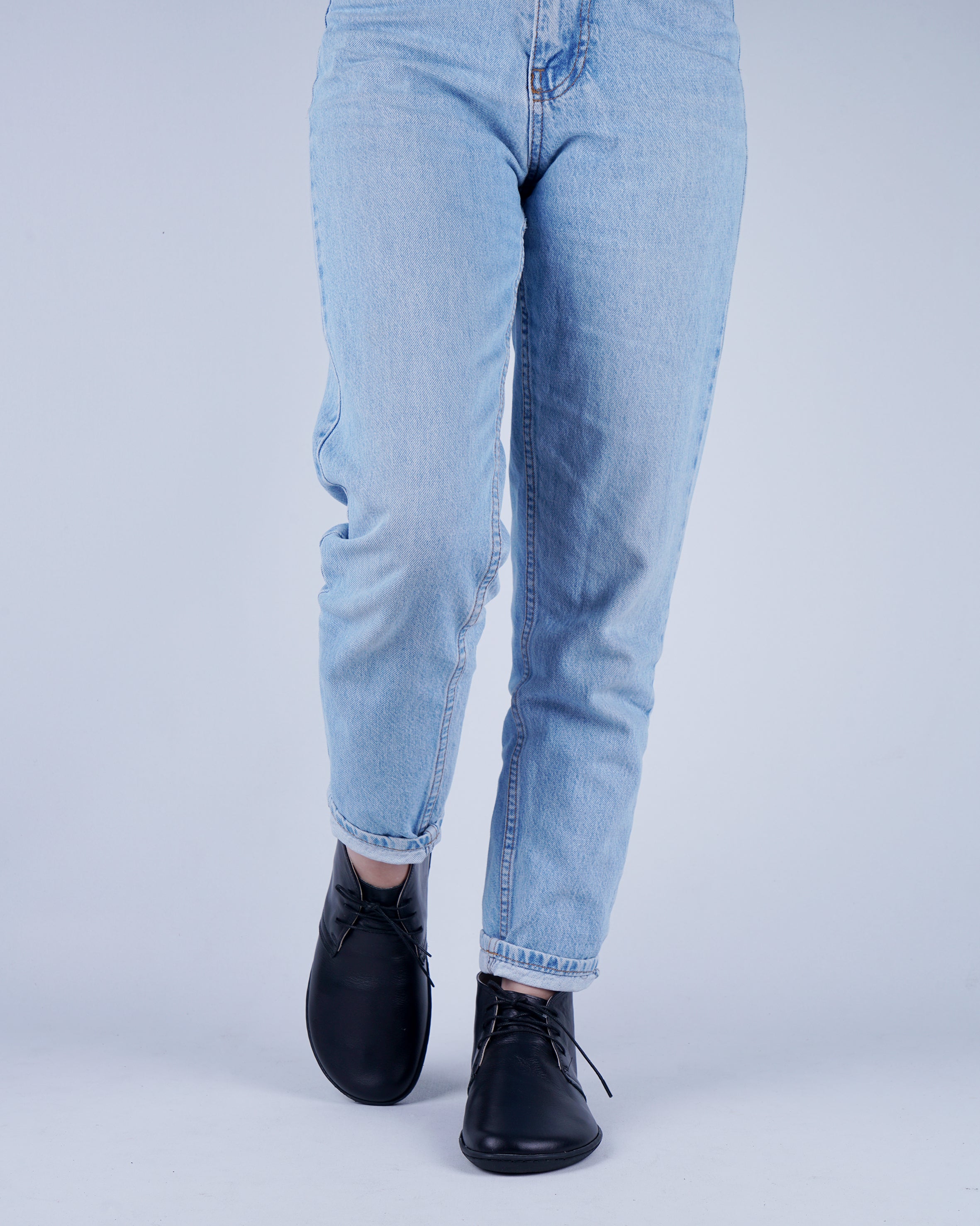 Black Ankle Boots Wide Barefoot Shoes Smooth Leather Handmade 6mm Rubber Outsole Ankle Boots Rubber Outsole