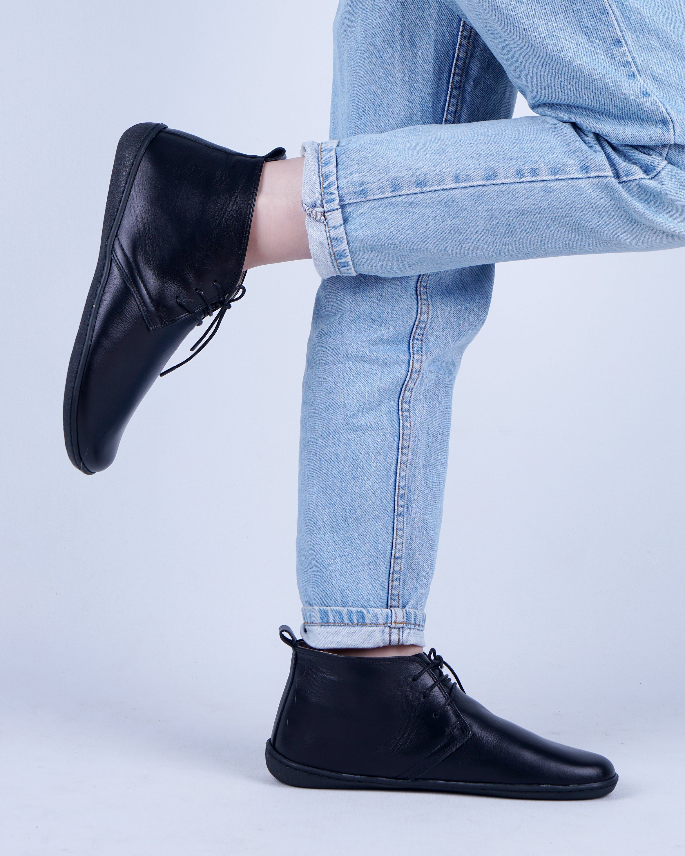 Black Ankle Boots Wide Barefoot Shoes Smooth Leather Handmade 6mm Rubber Outsole Ankle Boots Rubber Outsole