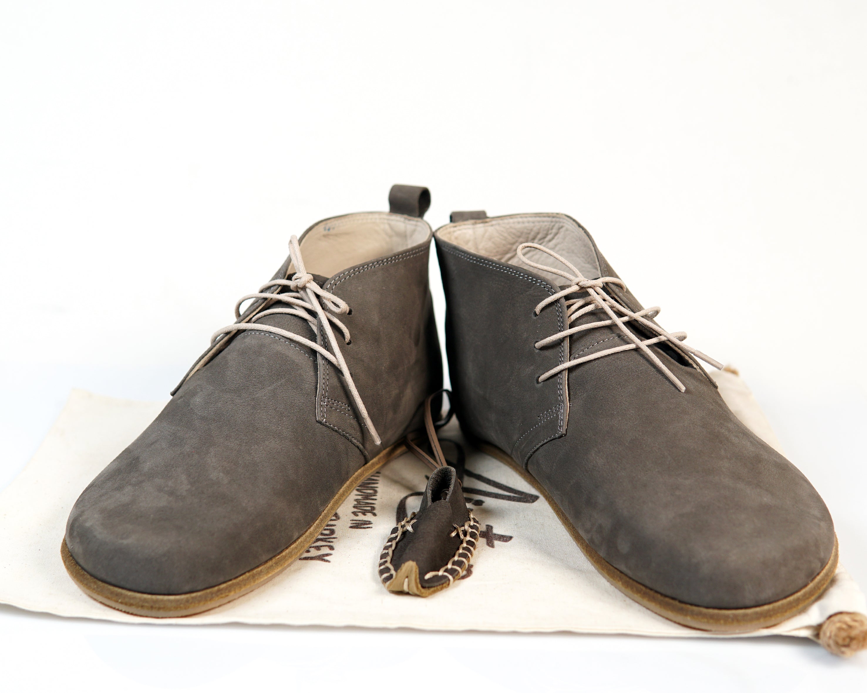 Gray Ankle Boots Wide Barefoot Nubuck Leather Handmade Shoes 