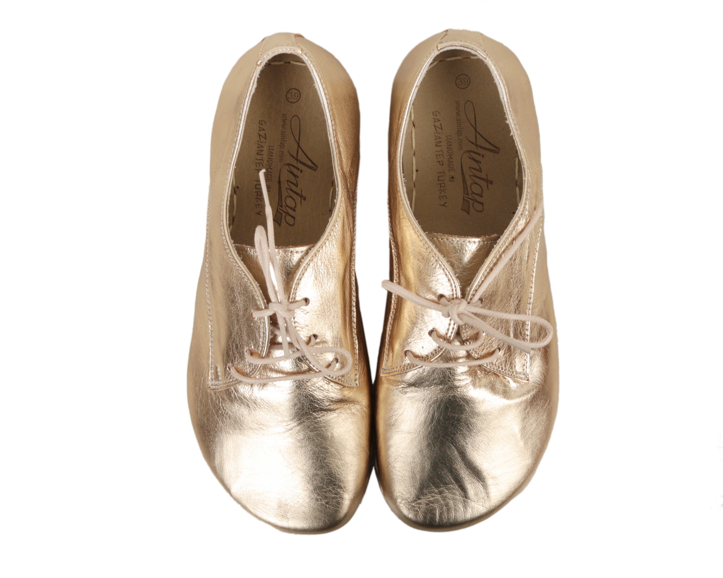 Gold Oxford Wide Barefoot Smooth Leather Handmade Sport Shoes 