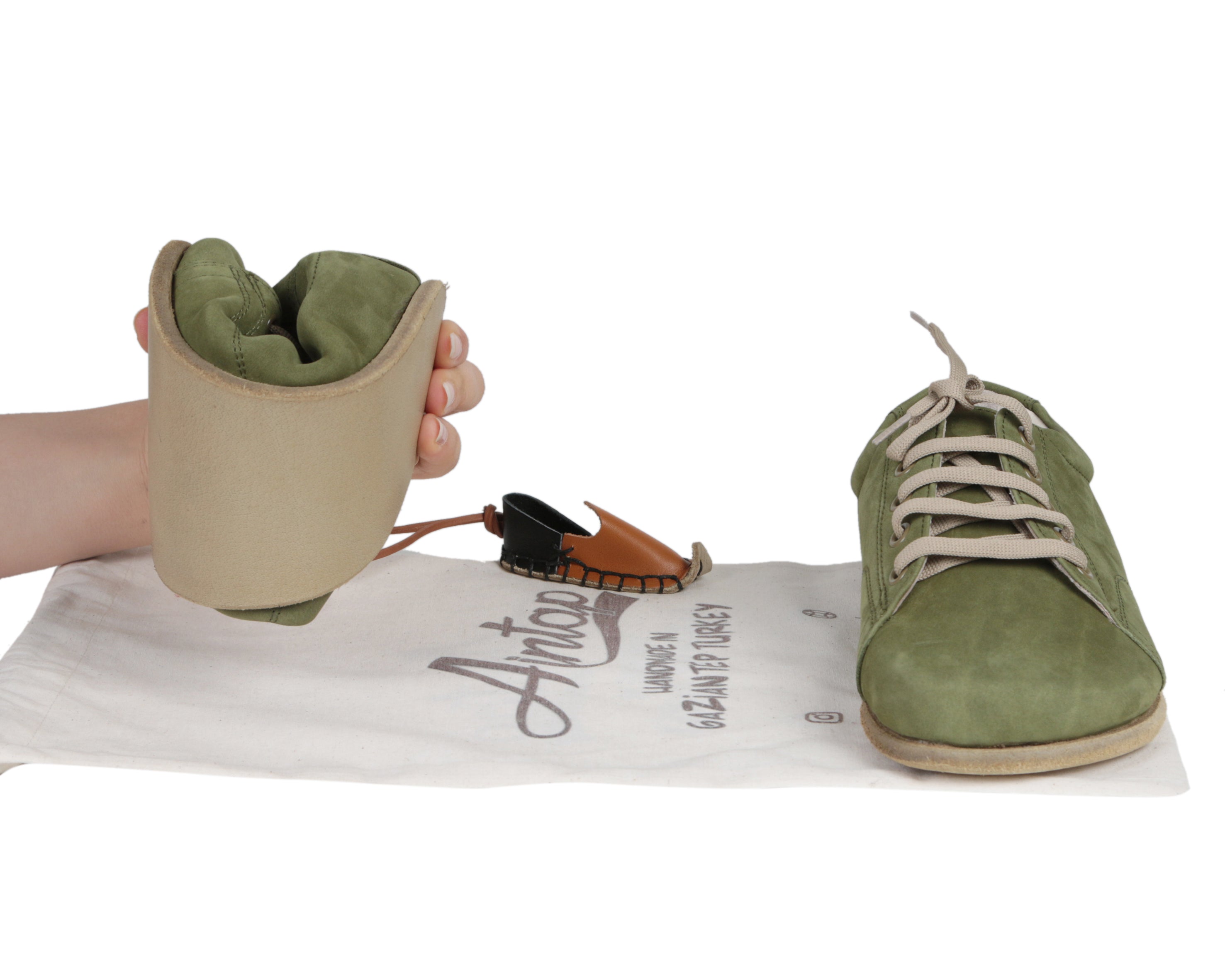 Green Sneaker Wide Barefoot Nubuck Leather Handmade Shoes 